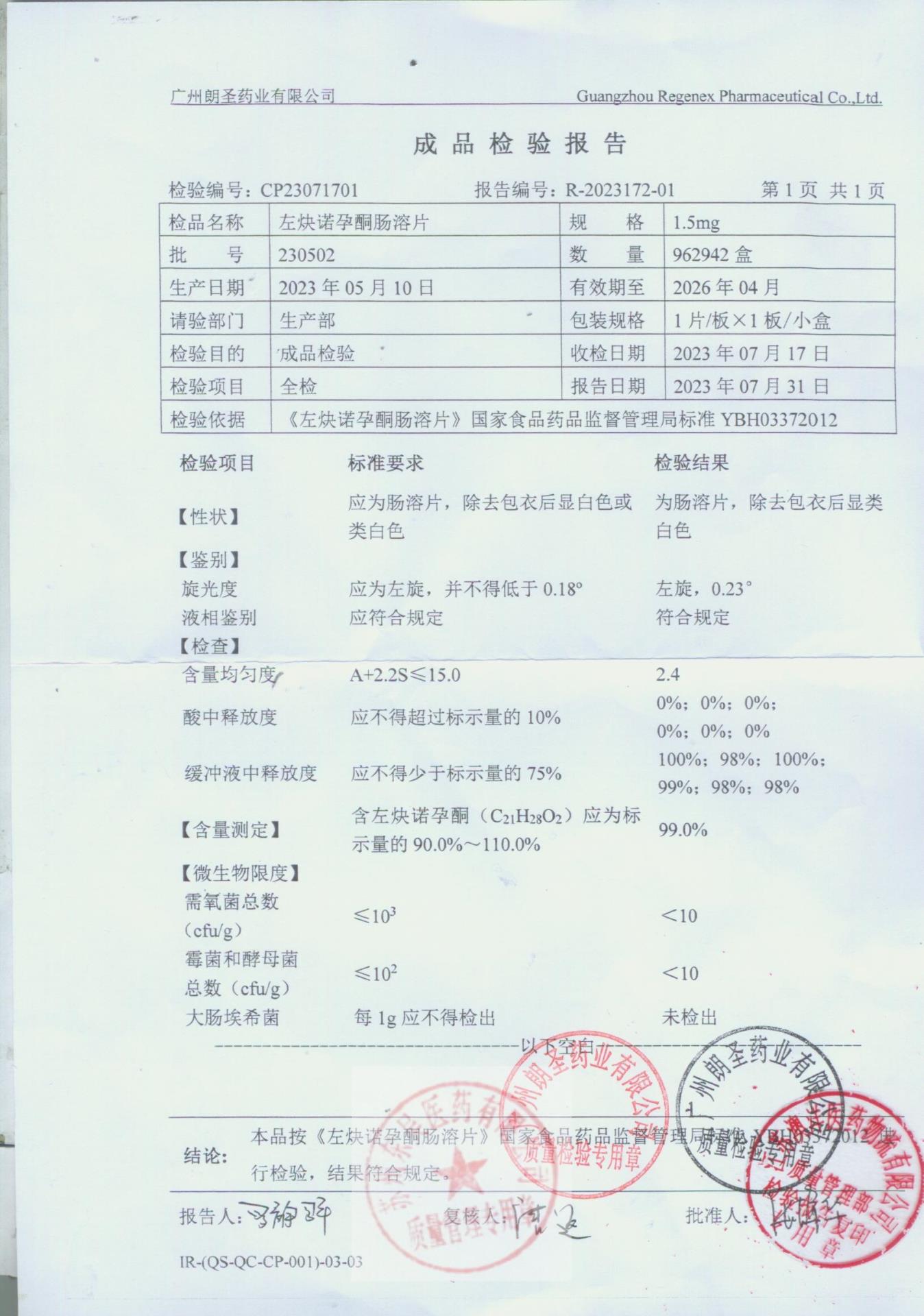 230502左炔诺孕酮肠溶片