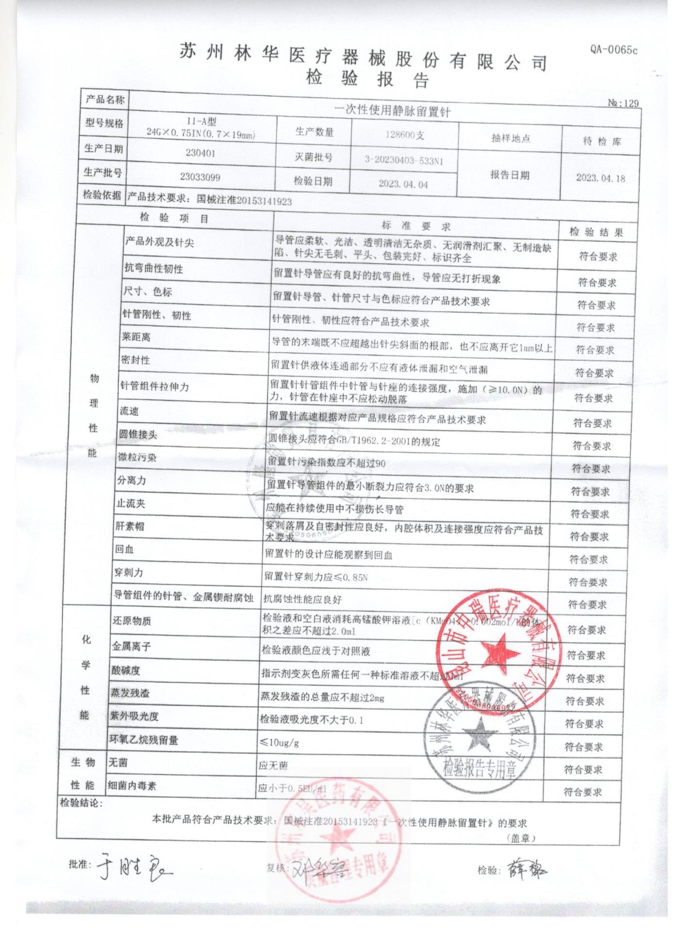 23033099一次性使用静脉留置针