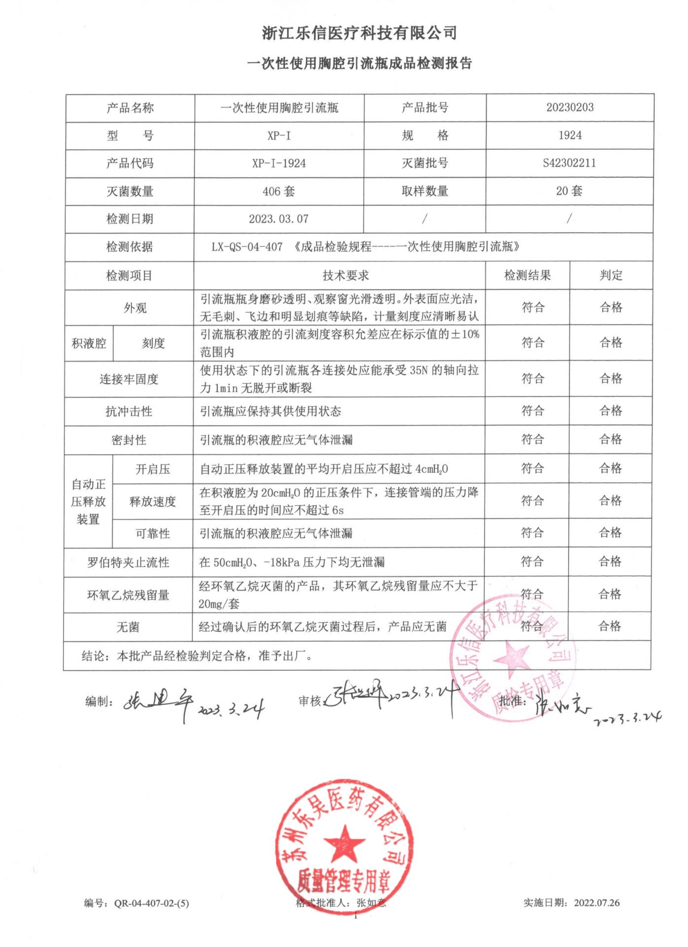 20230203乐信一次性使用胸腔引流瓶