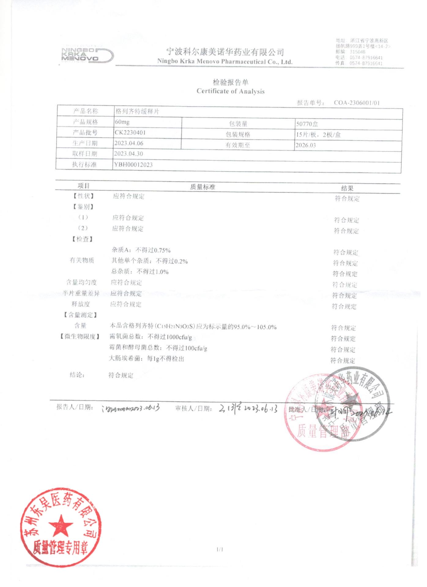 CK2230401格列齐特缓释片