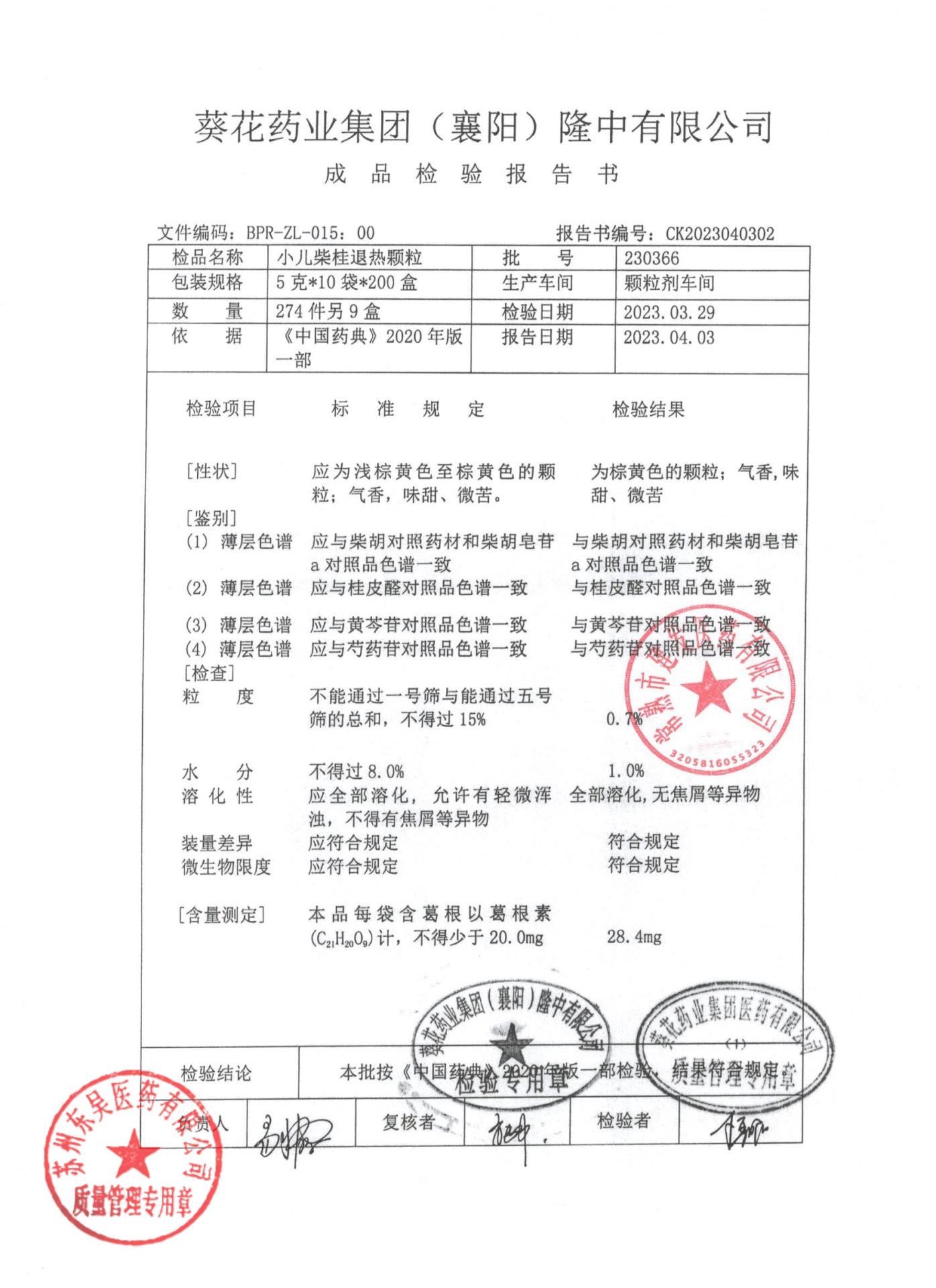 230366小儿柴桂退热颗粒