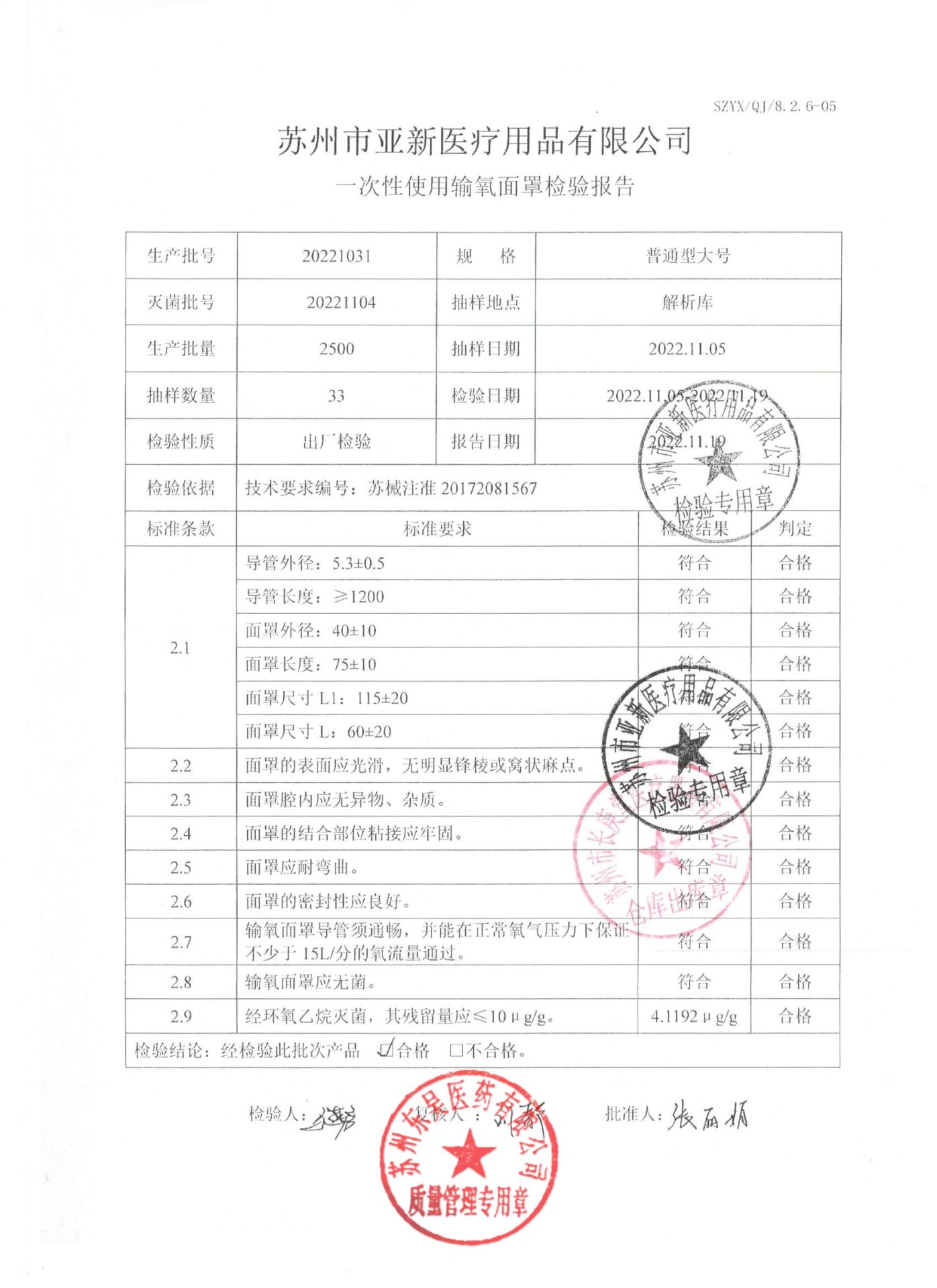 20221031一次性使用输氧面罩