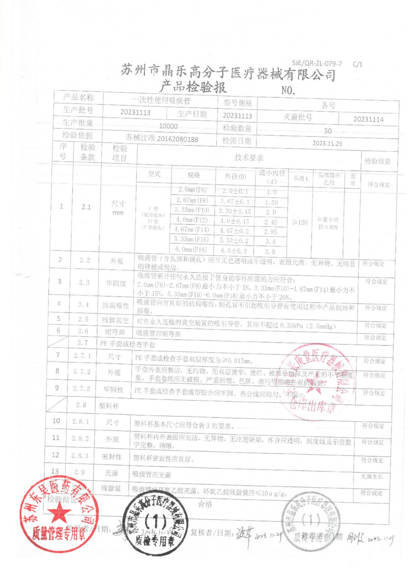 20231113一次性使用吸痰管