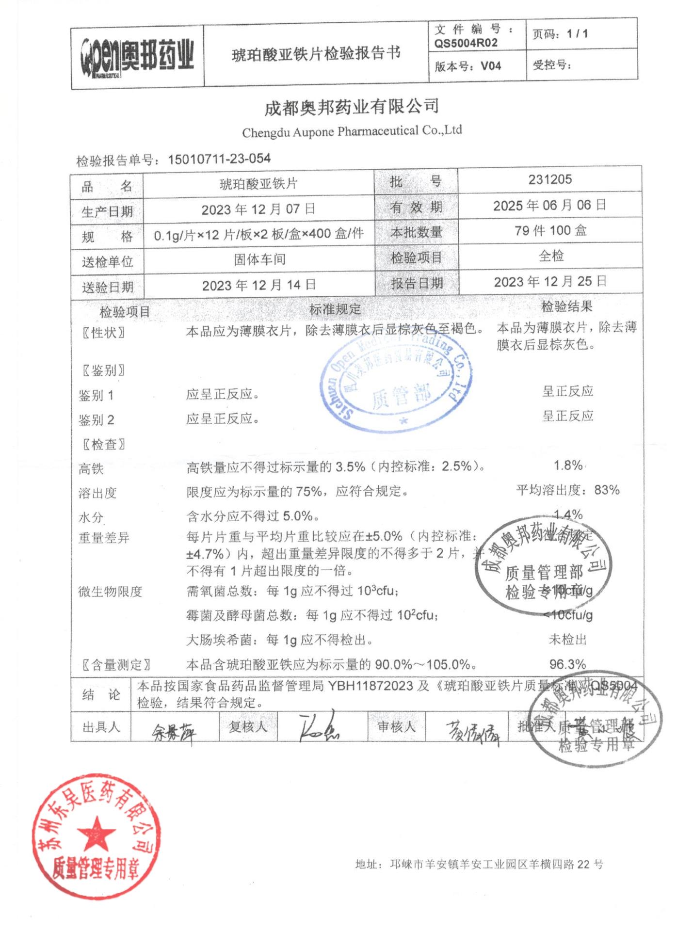 231205琥珀酸亚铁片
