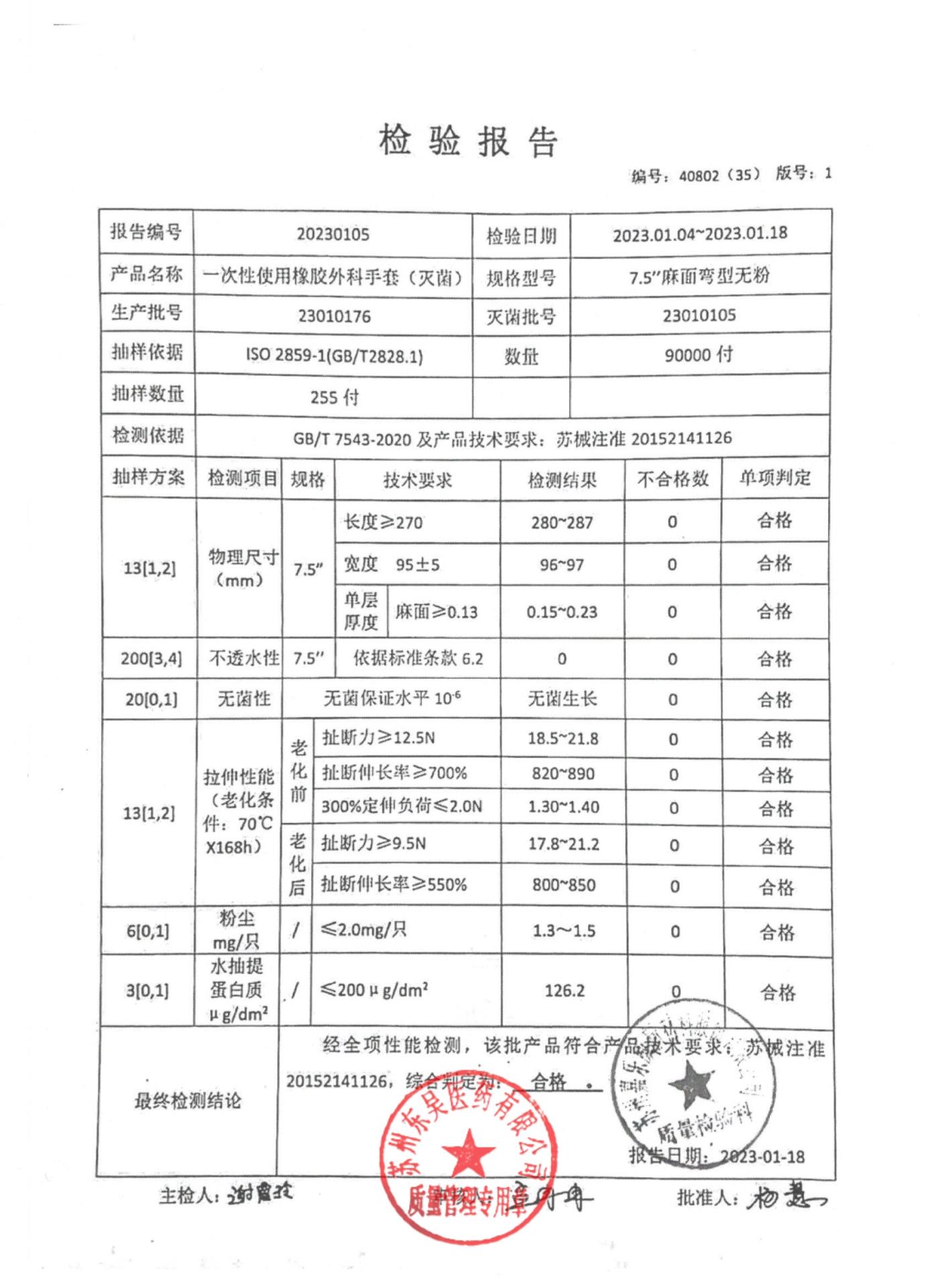 23010176一次性使用橡胶外科手套