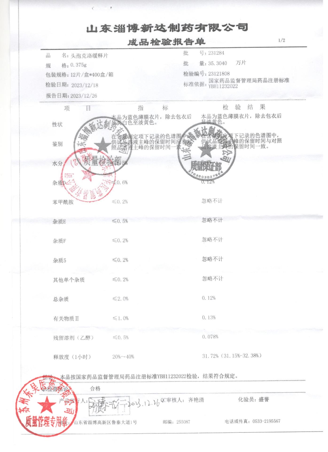 231284头孢克洛缓释片1