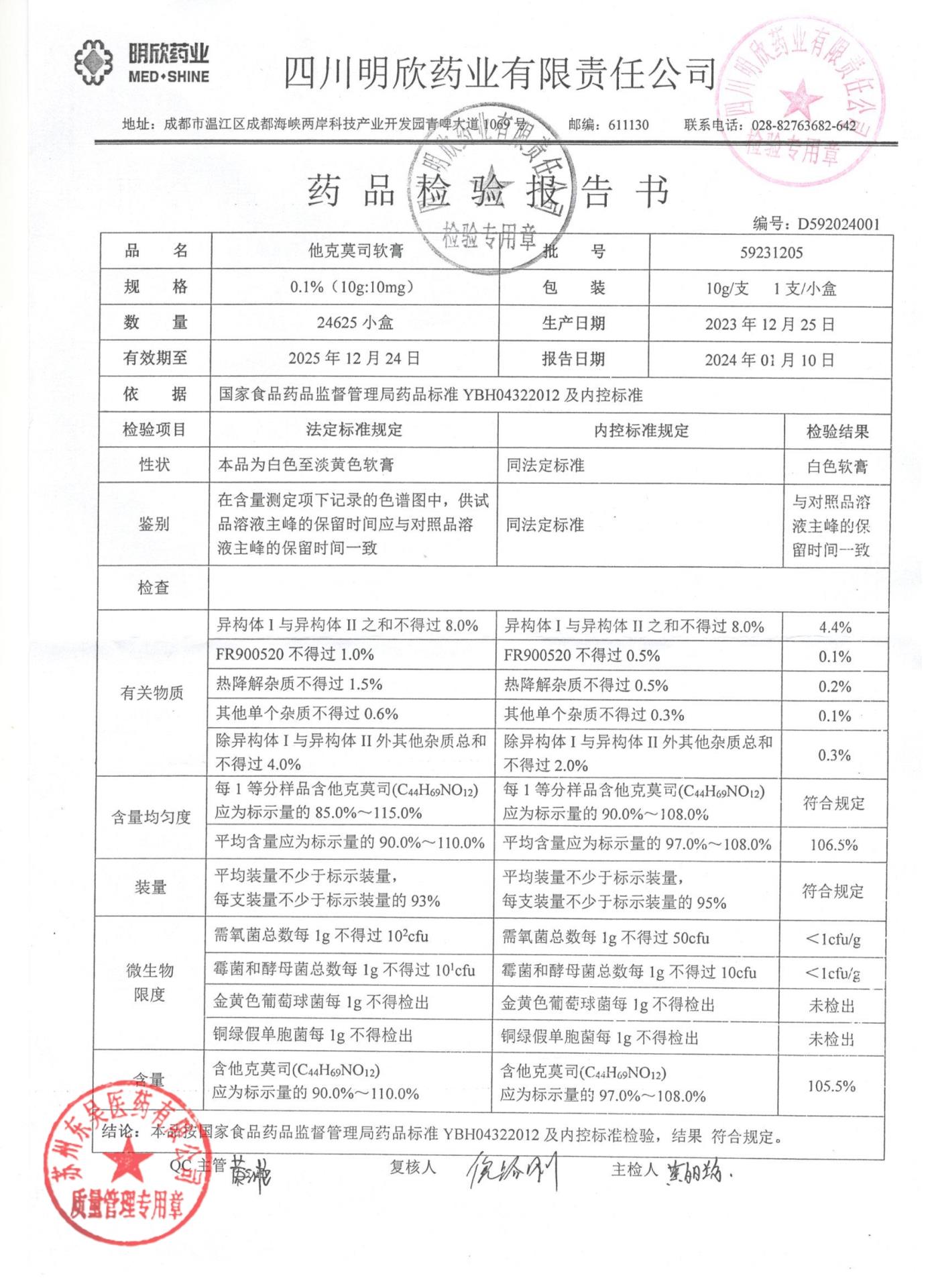 59231205他克莫司软膏