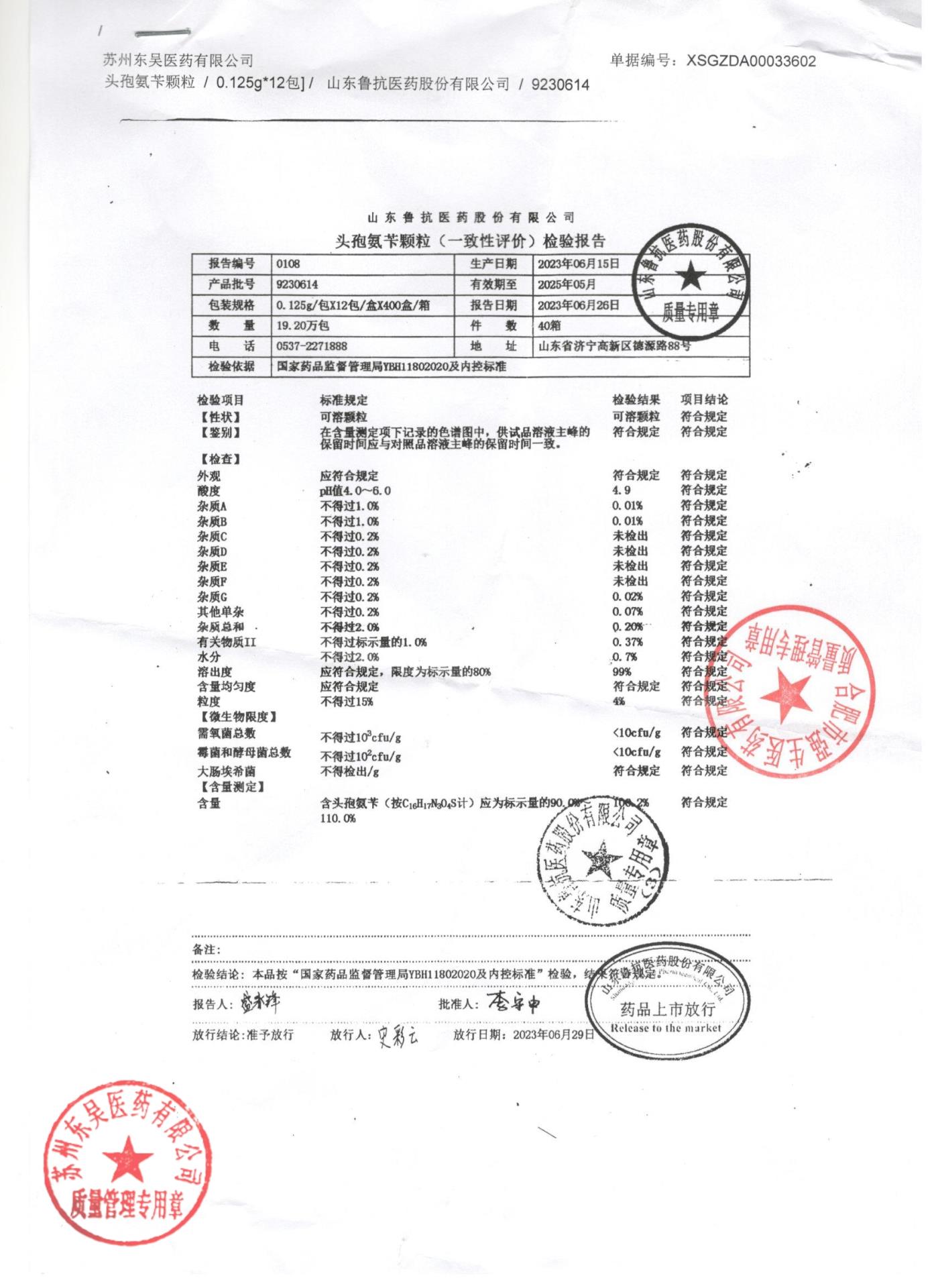 9230614头孢氨苄颗粒