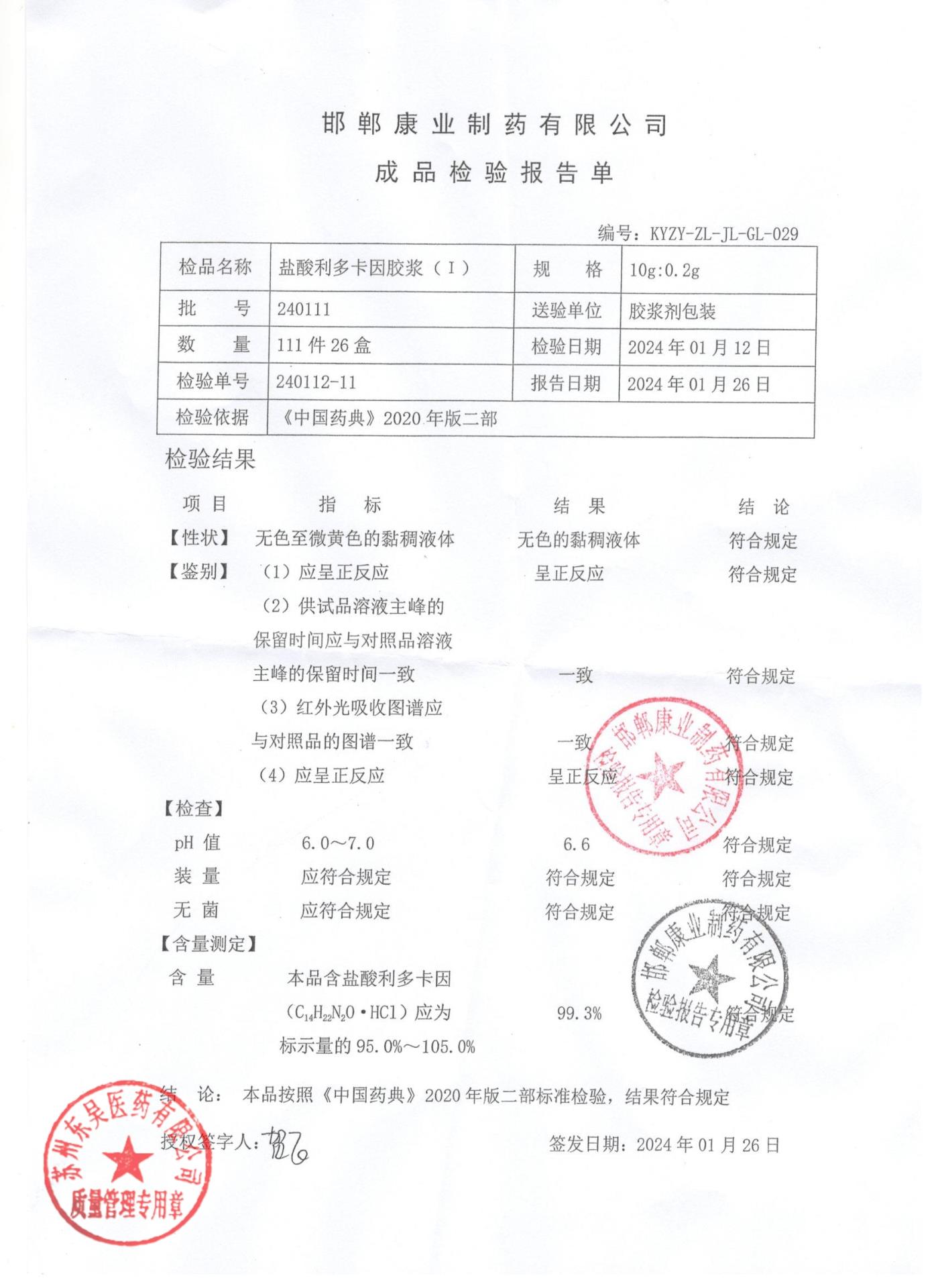 240111盐酸利多卡因胶浆