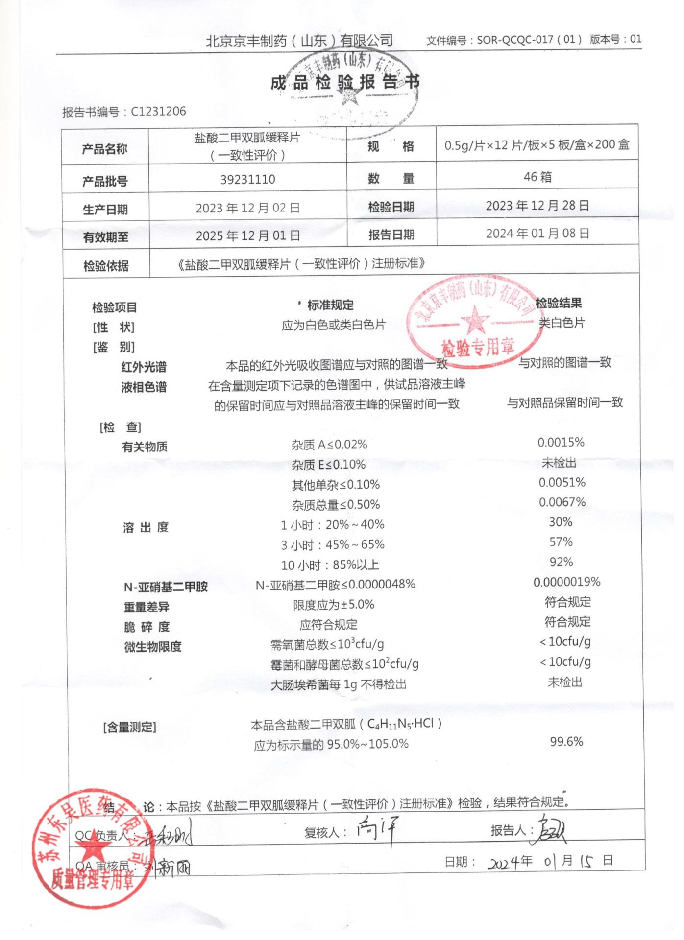 39231110盐酸二甲双胍缓释片