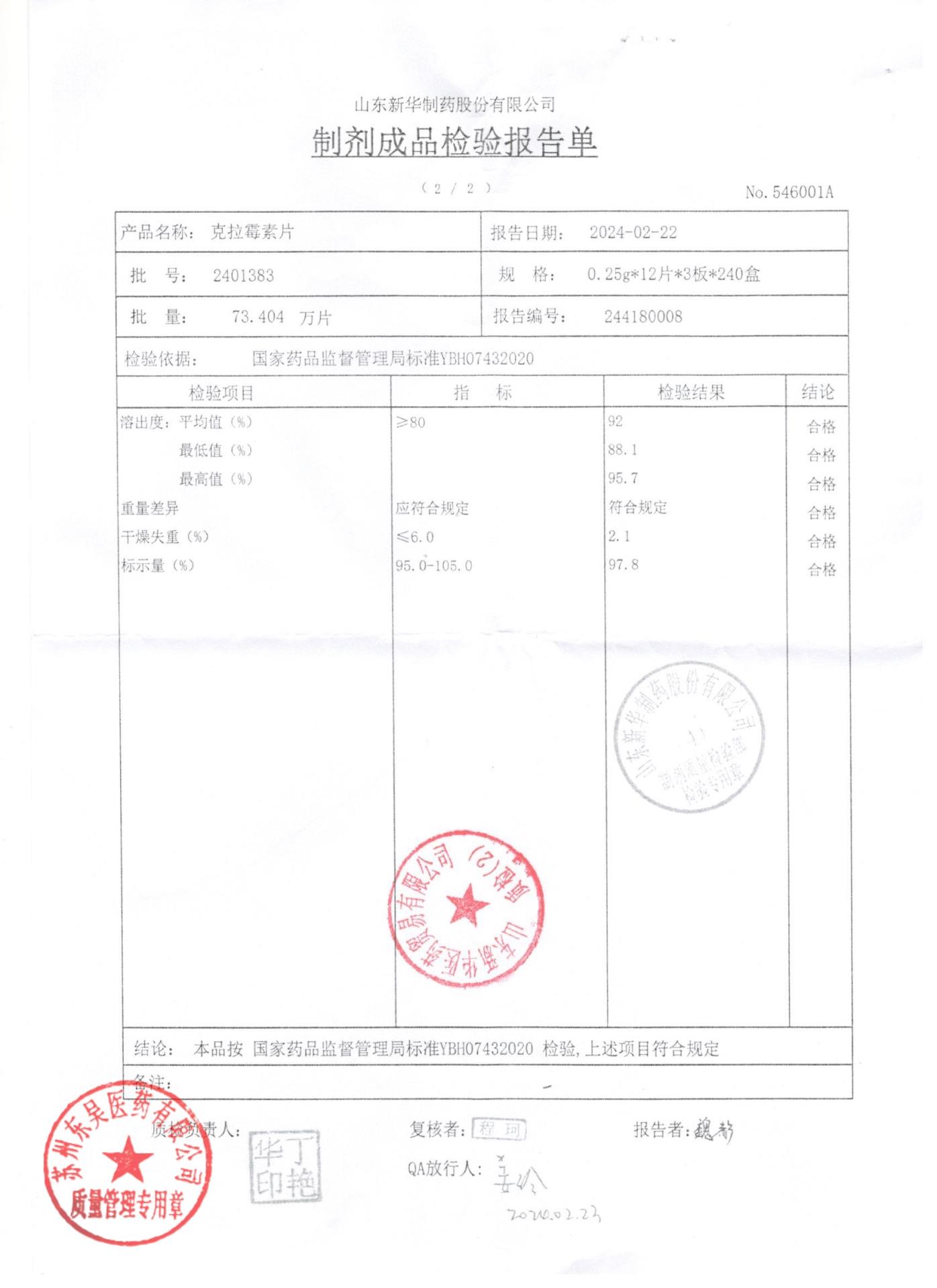 2401383克拉霉素片2