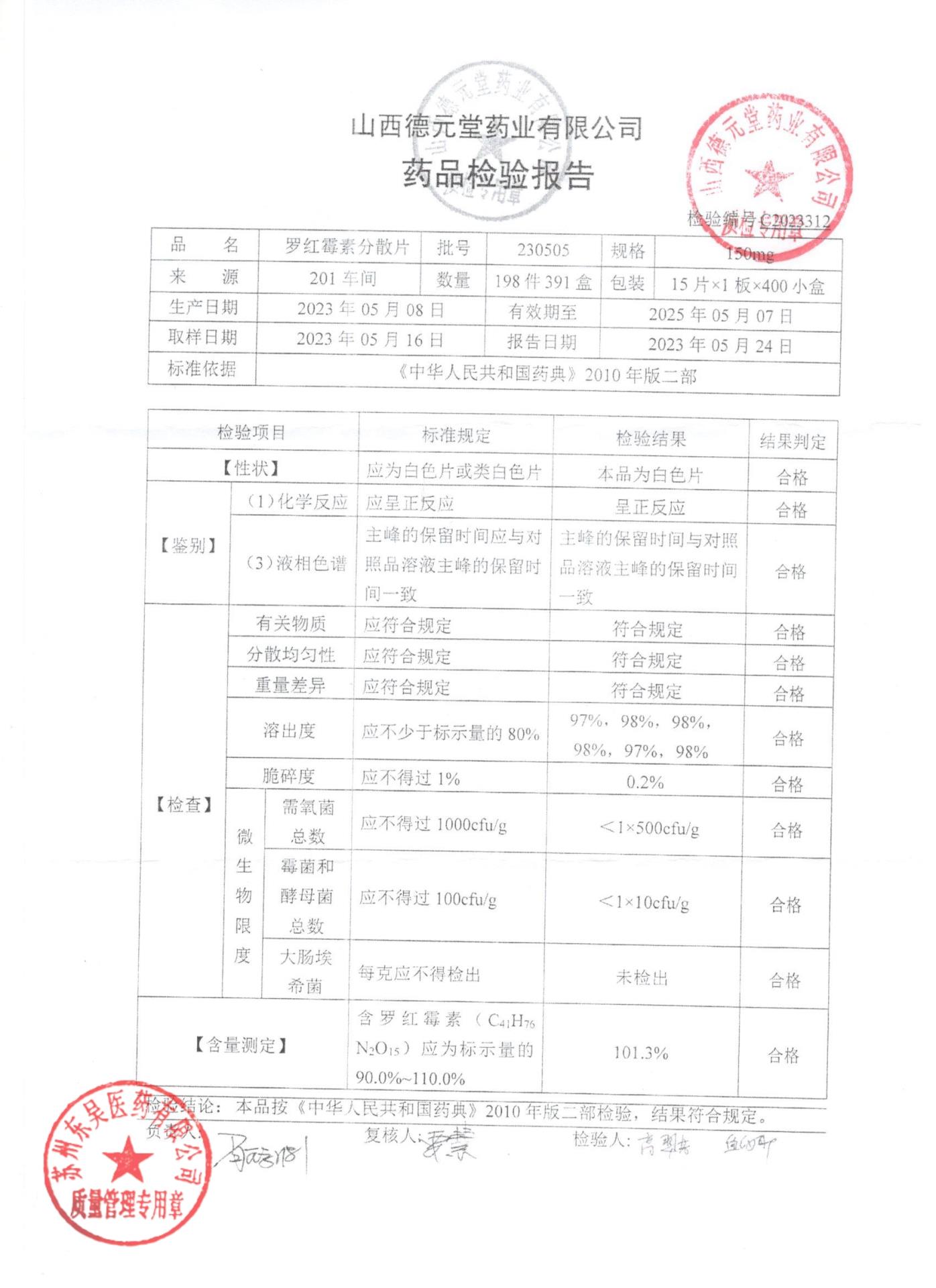230505罗红霉素分散片