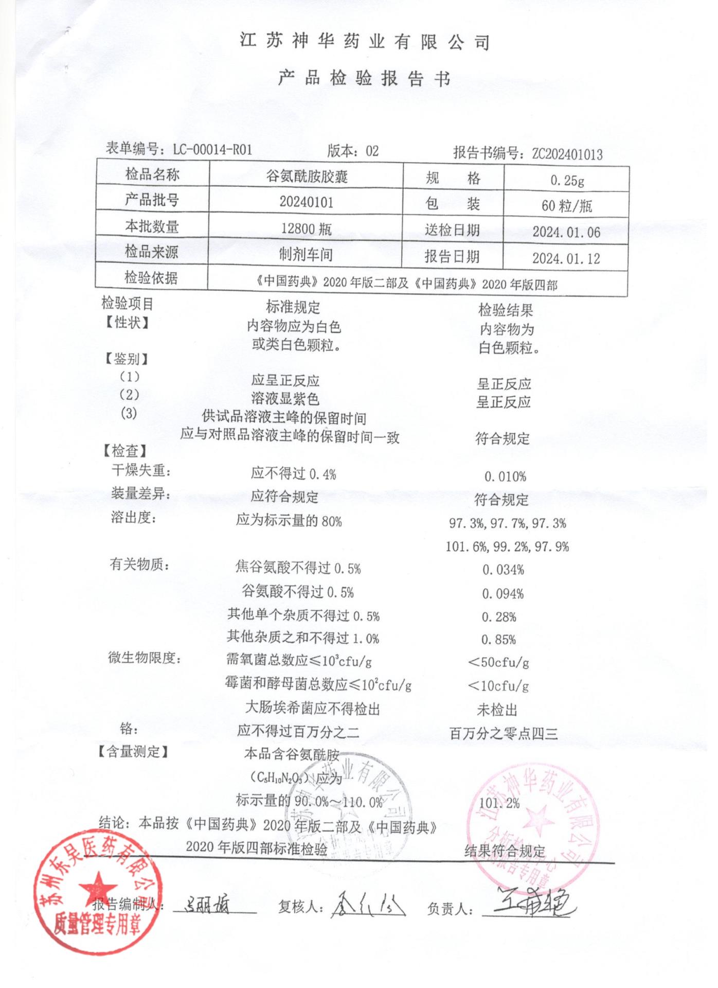 20240101谷氨酰胺胶囊