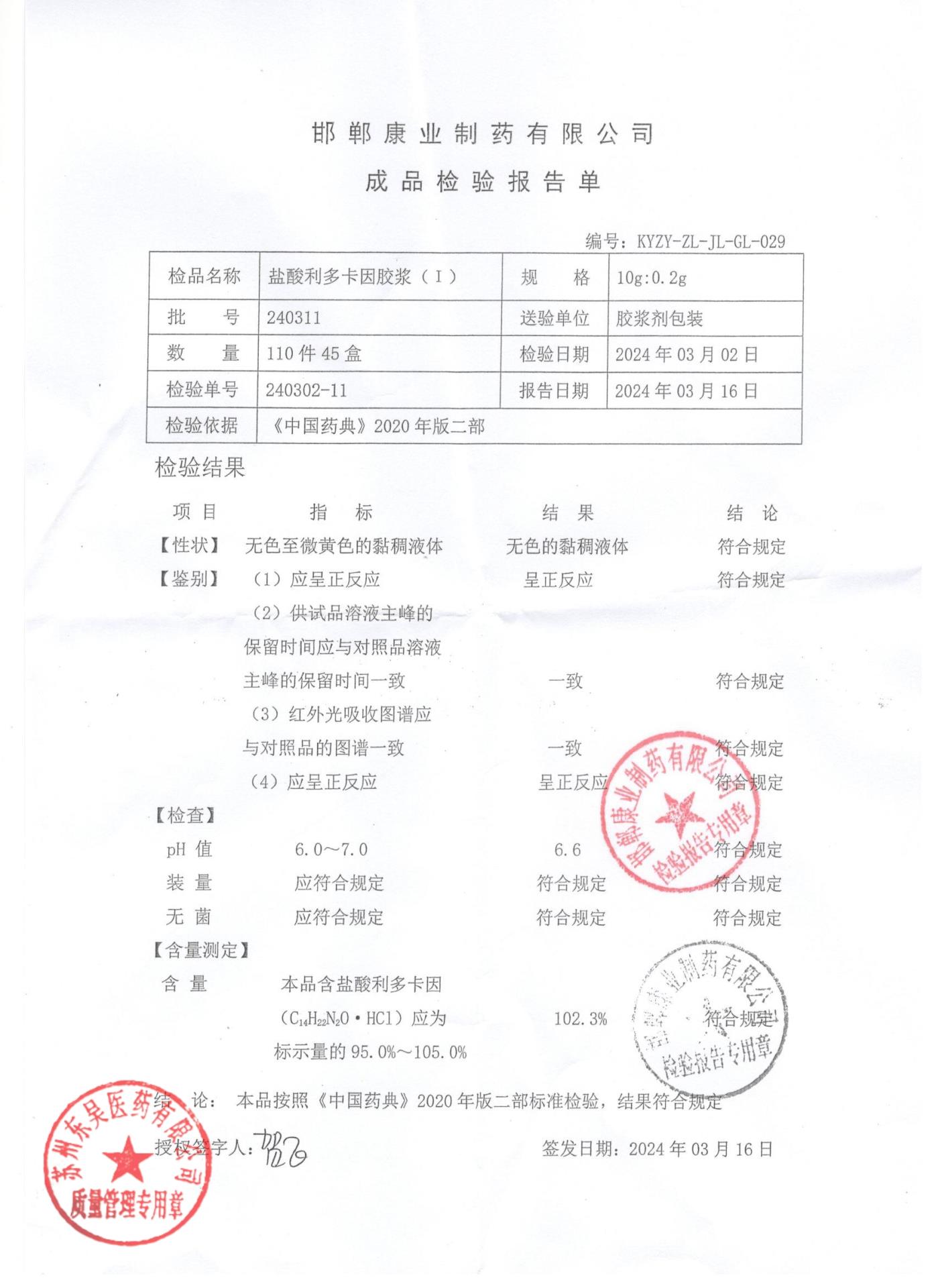 240311盐酸利多卡因胶浆