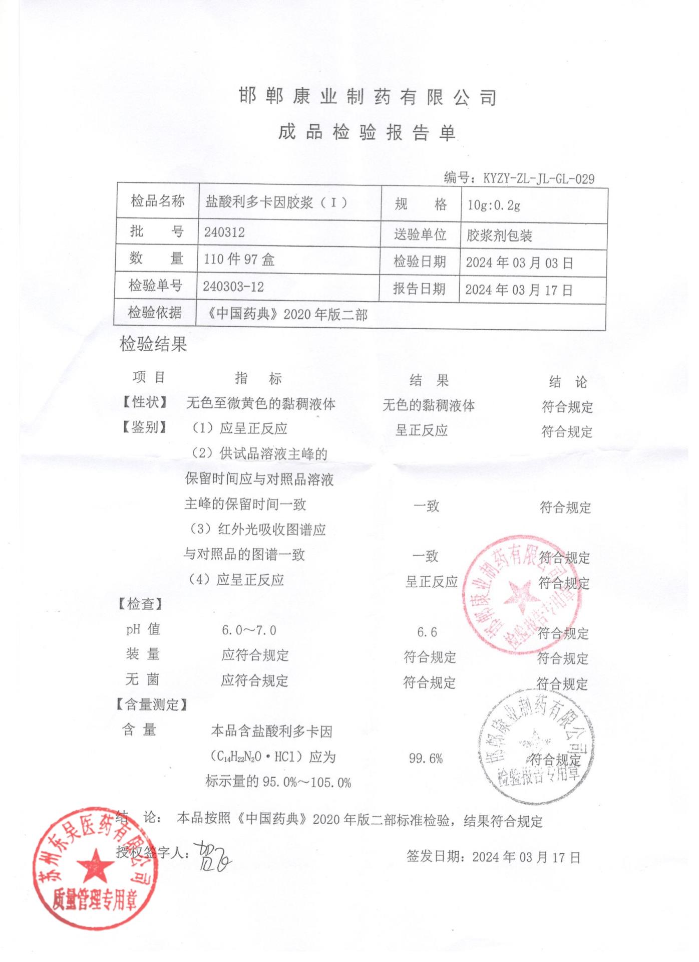 240312盐酸利多卡因胶浆