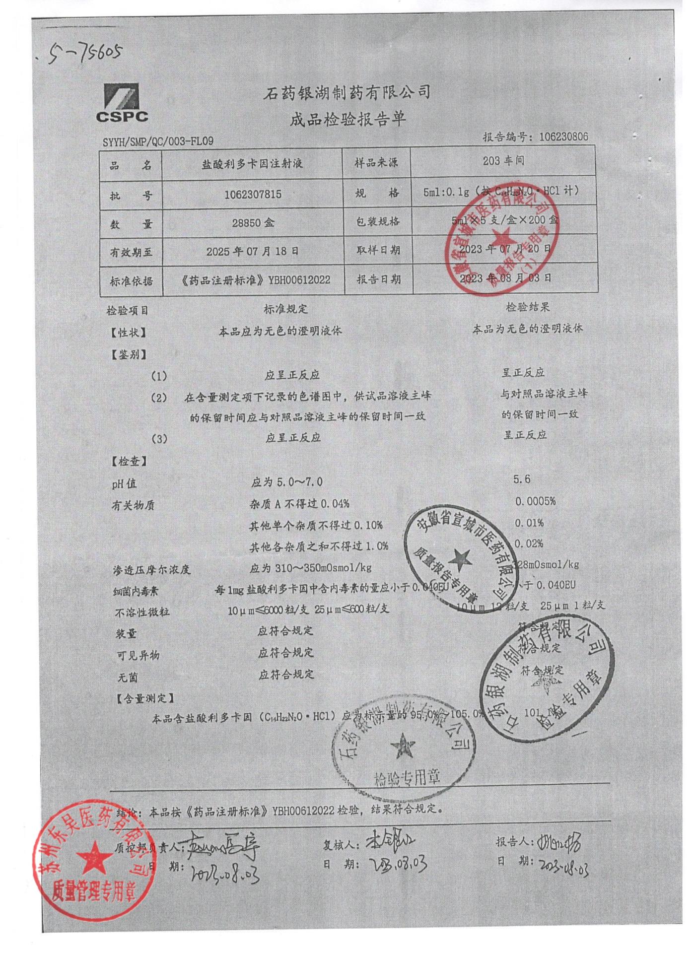 1062307815盐酸利多卡因注射液