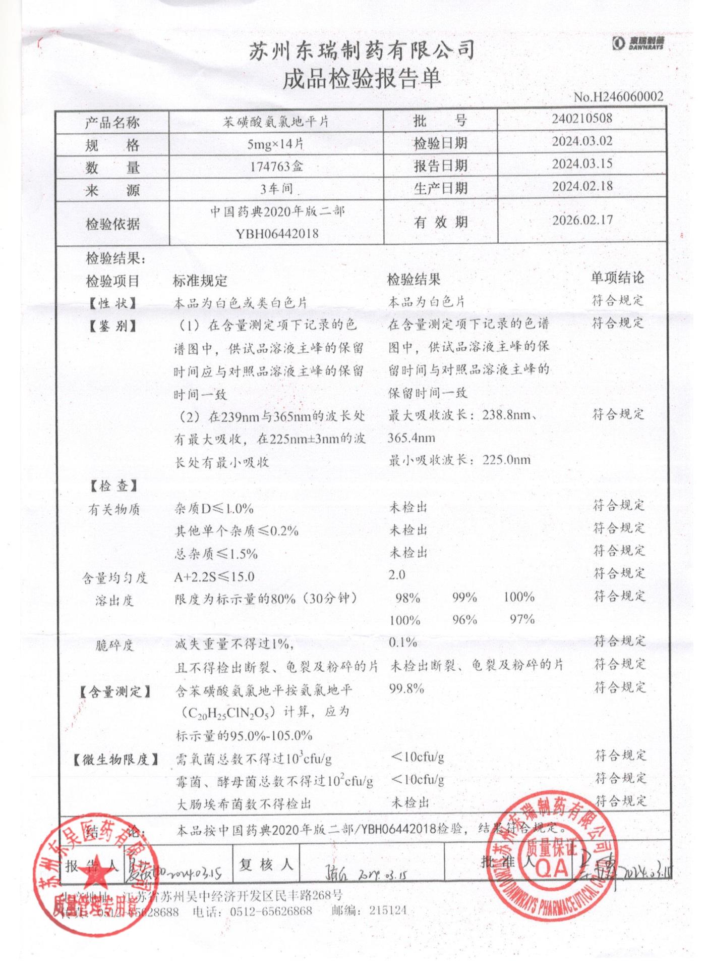 240210508苯磺酸氨氯地平片