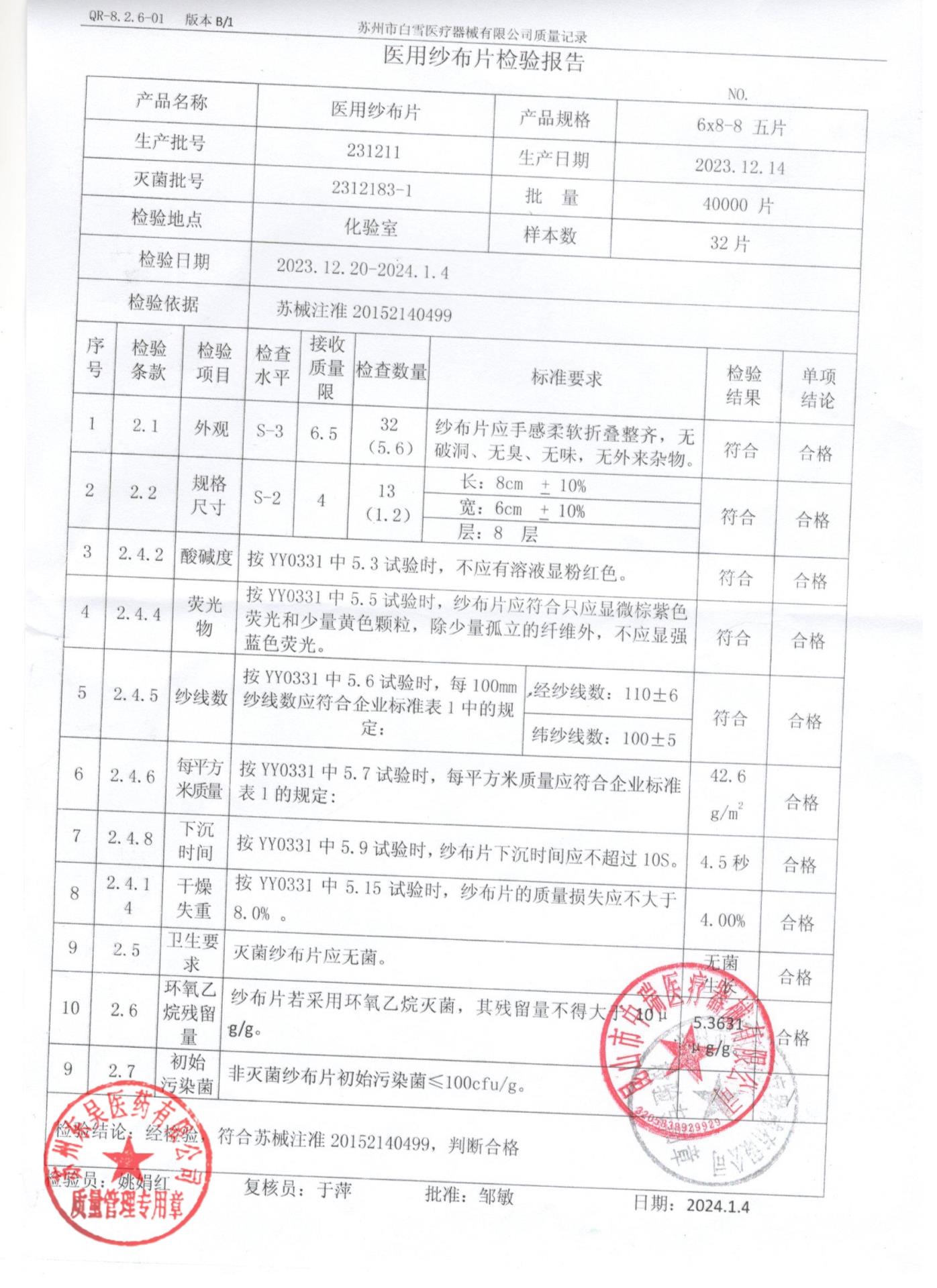 231211医用纱布片