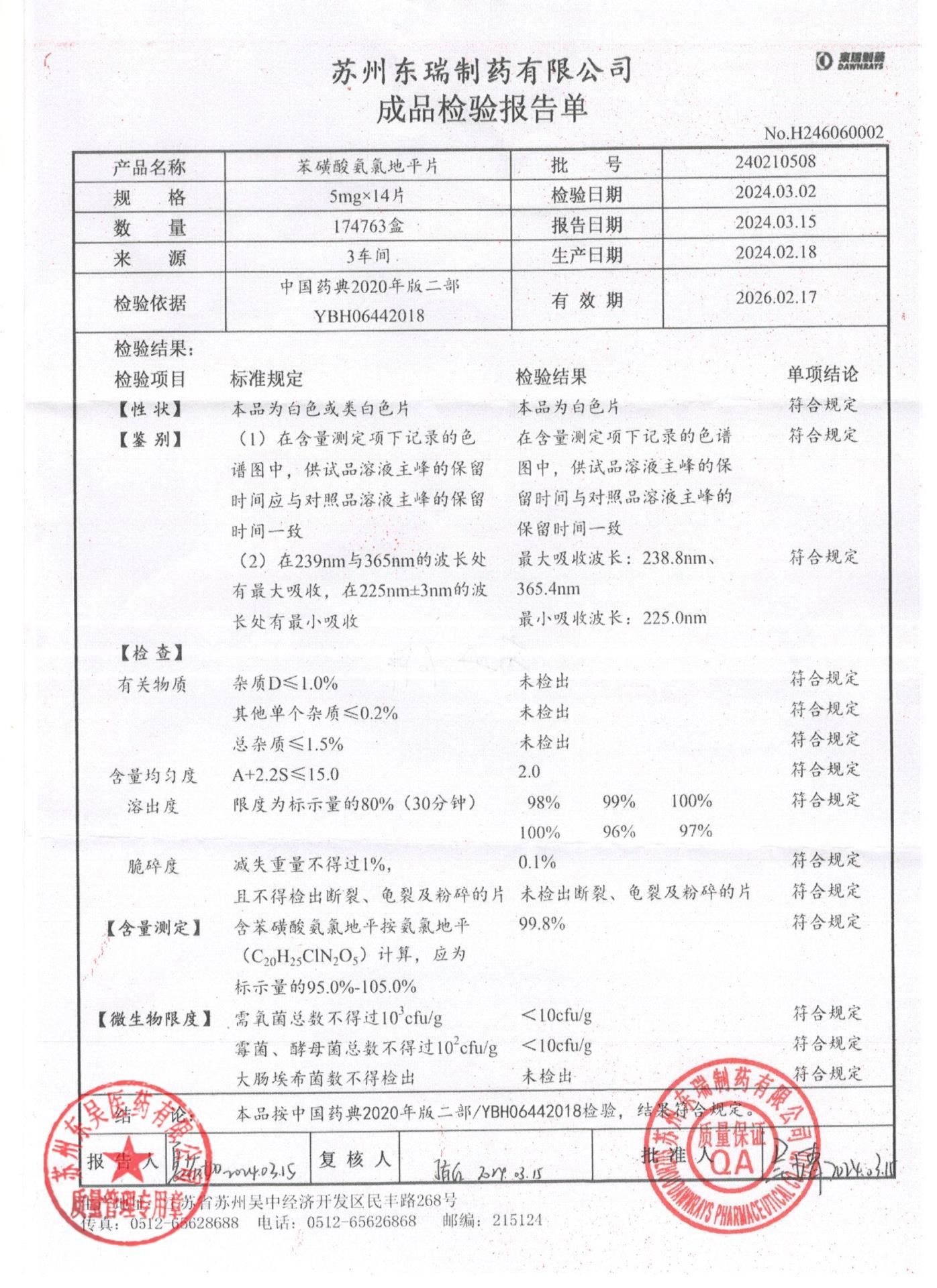 240210508苯磺酸氨氯地平片