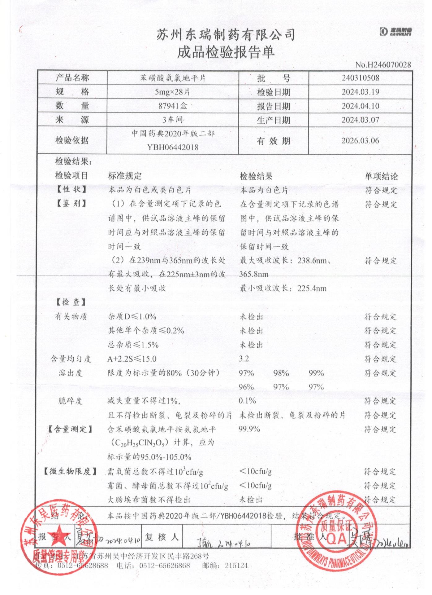 240310508苯磺酸氨氯地平片