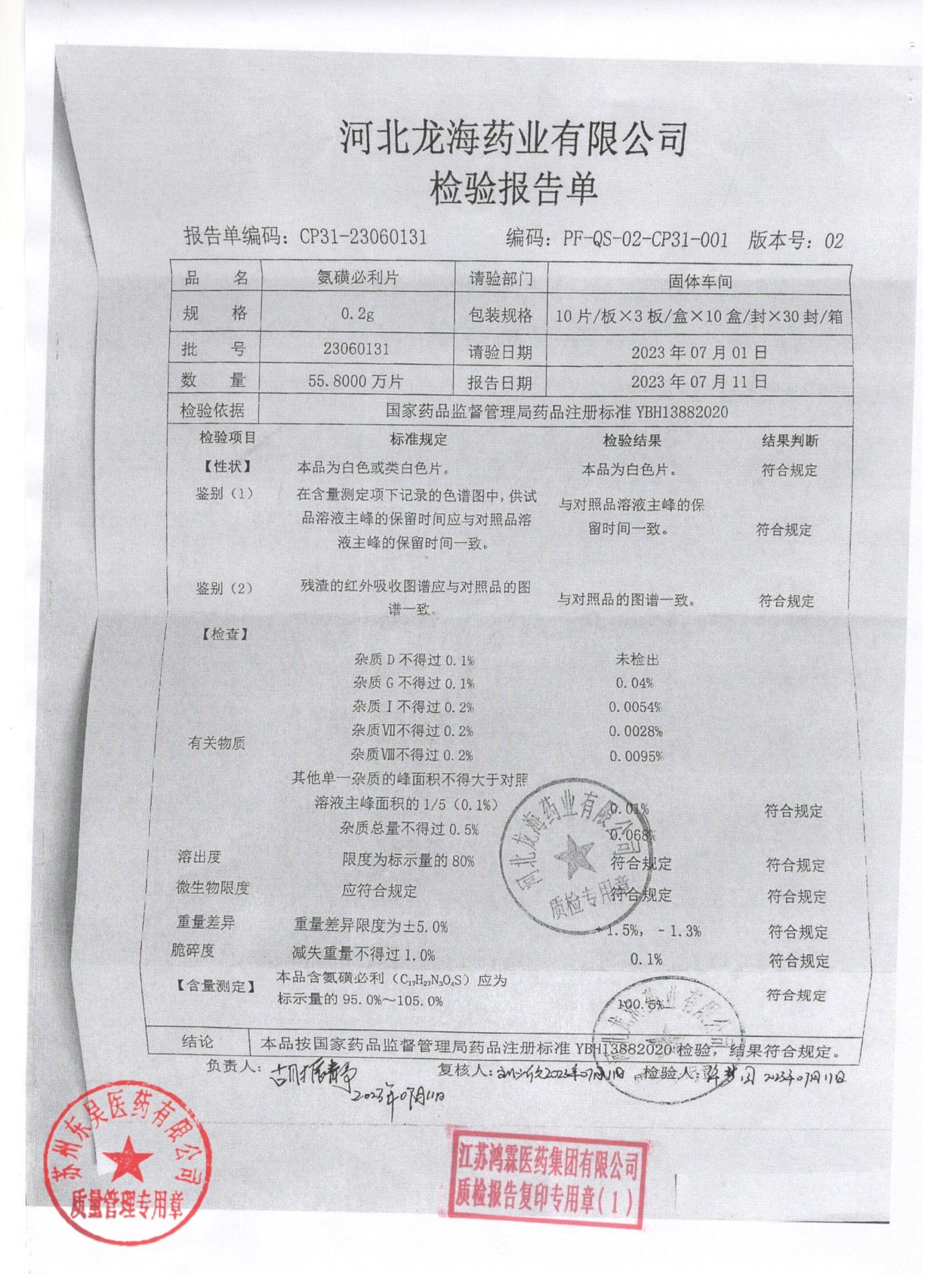 23060131氨磺必利片