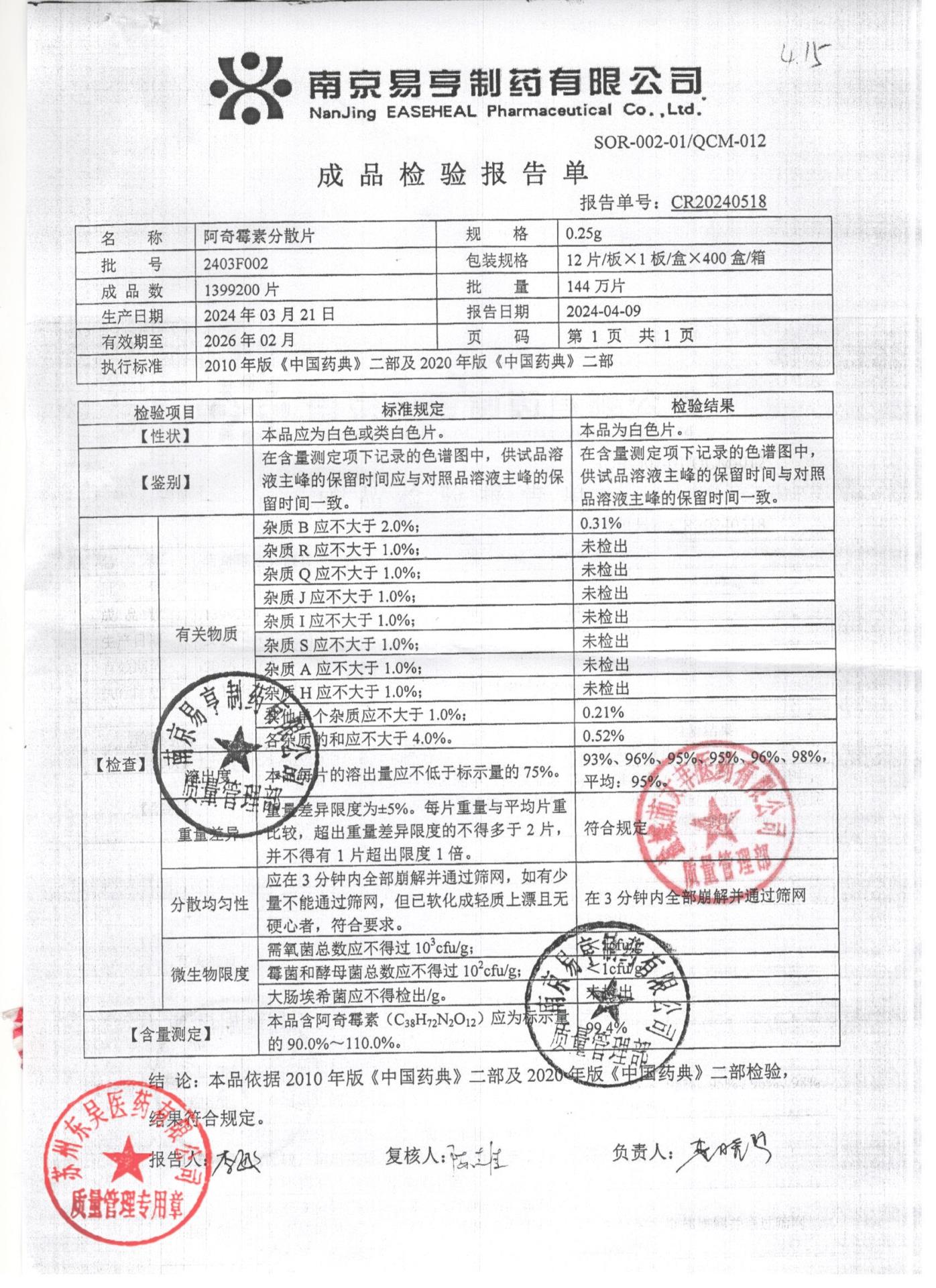 2403F002阿奇霉素分散片