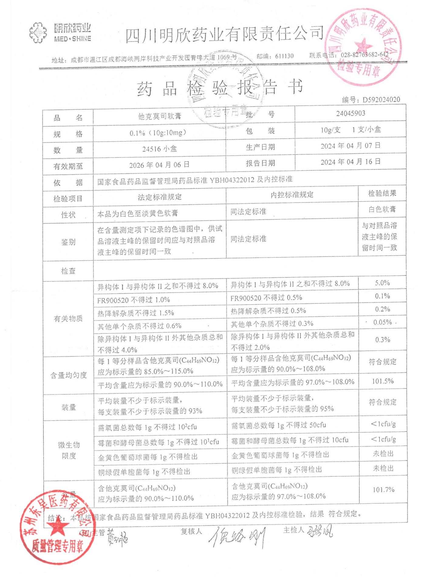 24045903他克莫司软膏