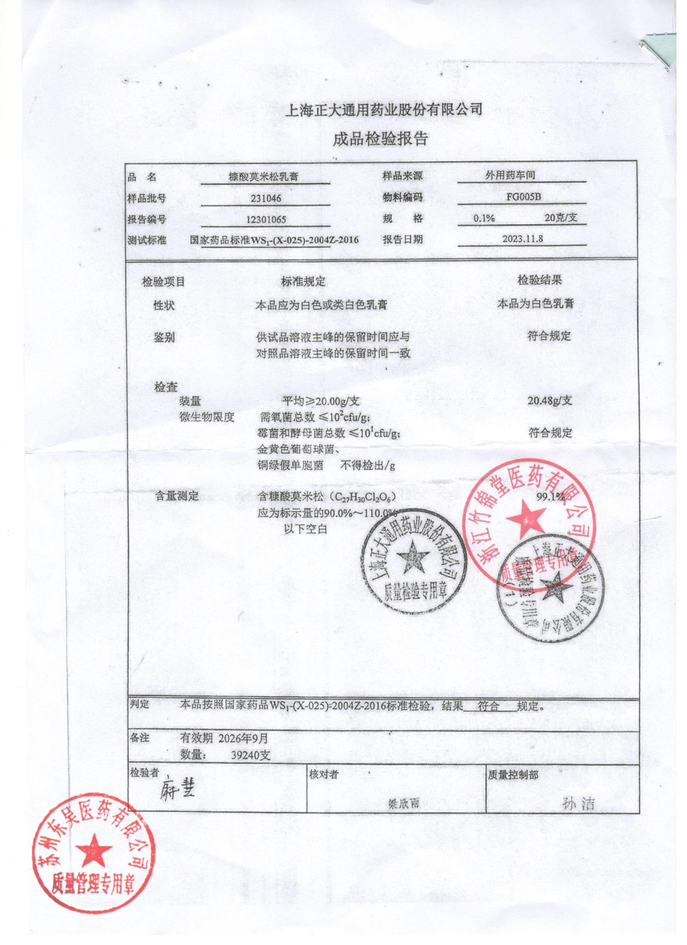 231046糠酸莫米松乳膏