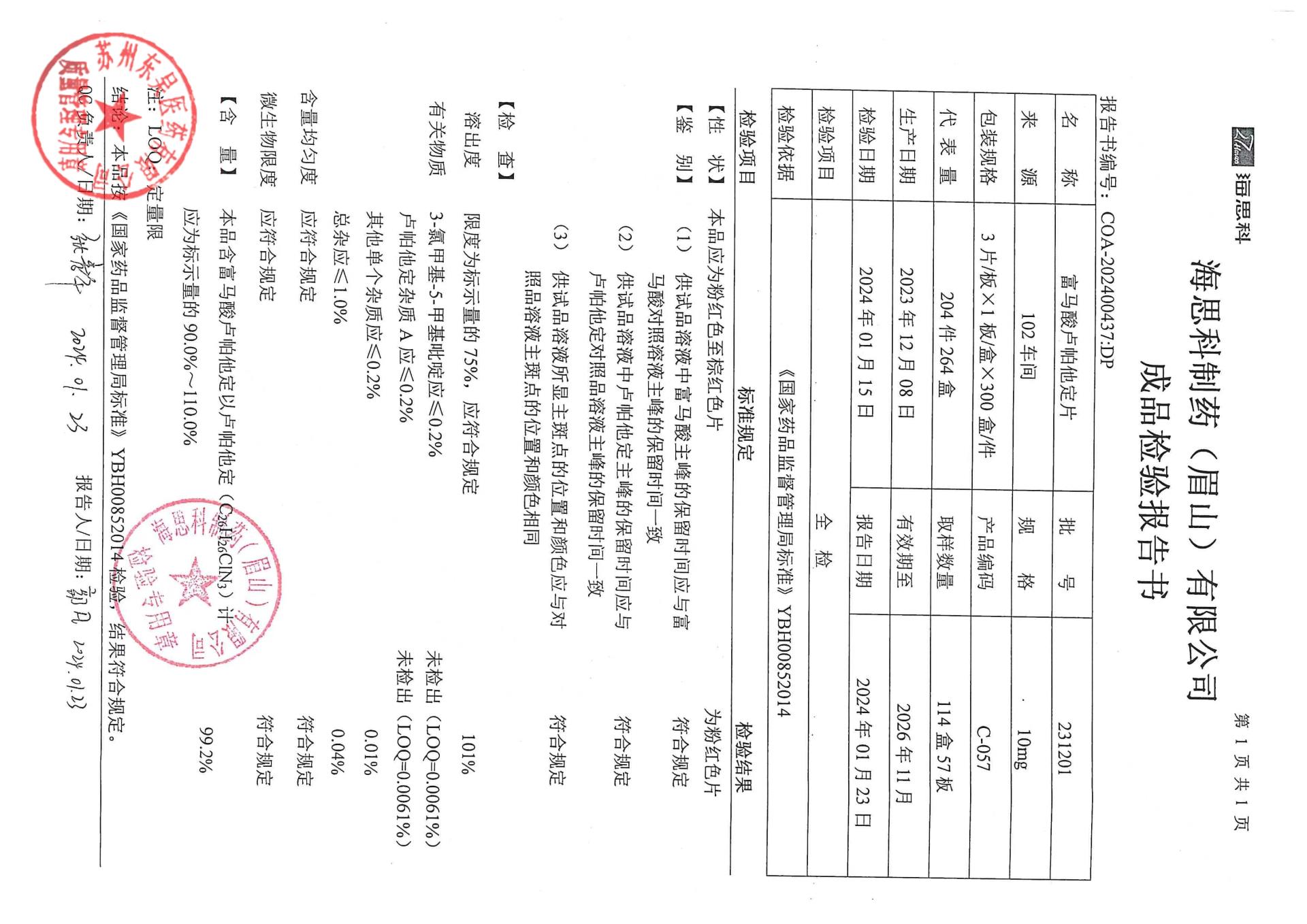 231201富马酸卢帕他定片