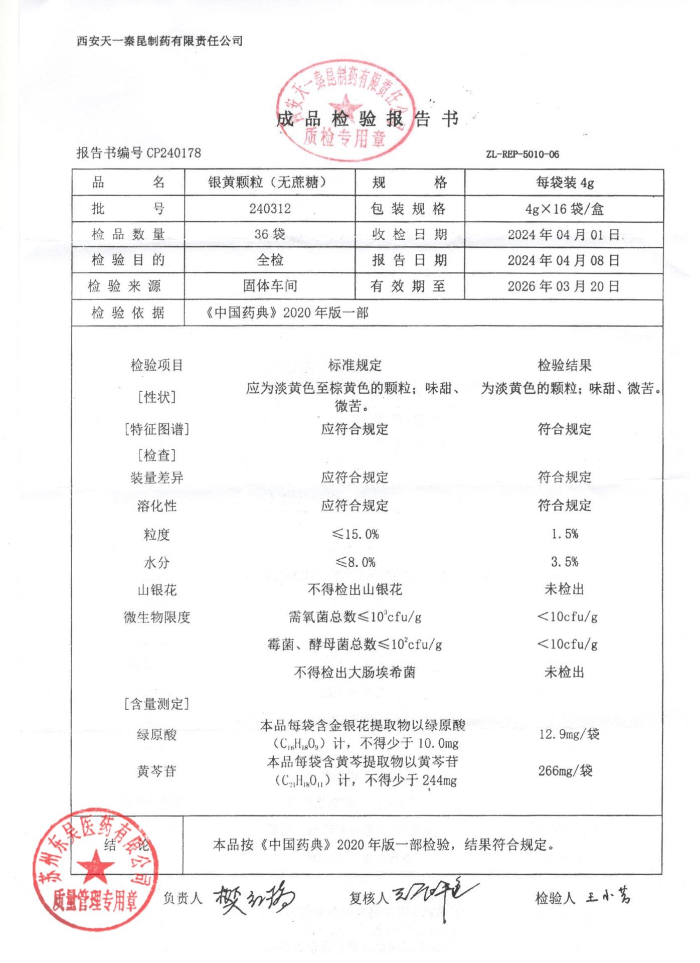 240312银黄颗粒（无蔗糖）