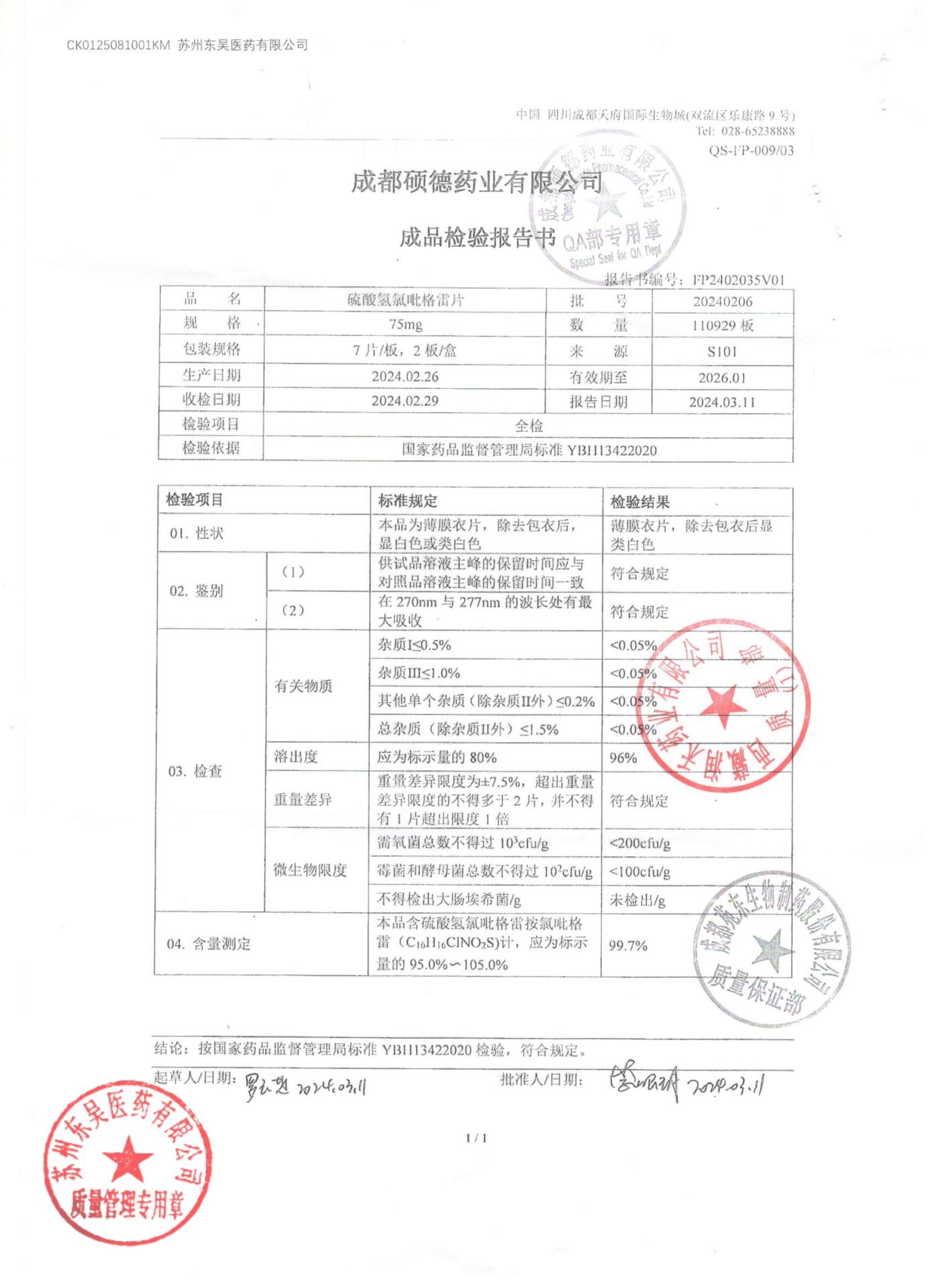 20240206硫酸氢氯吡格雷片