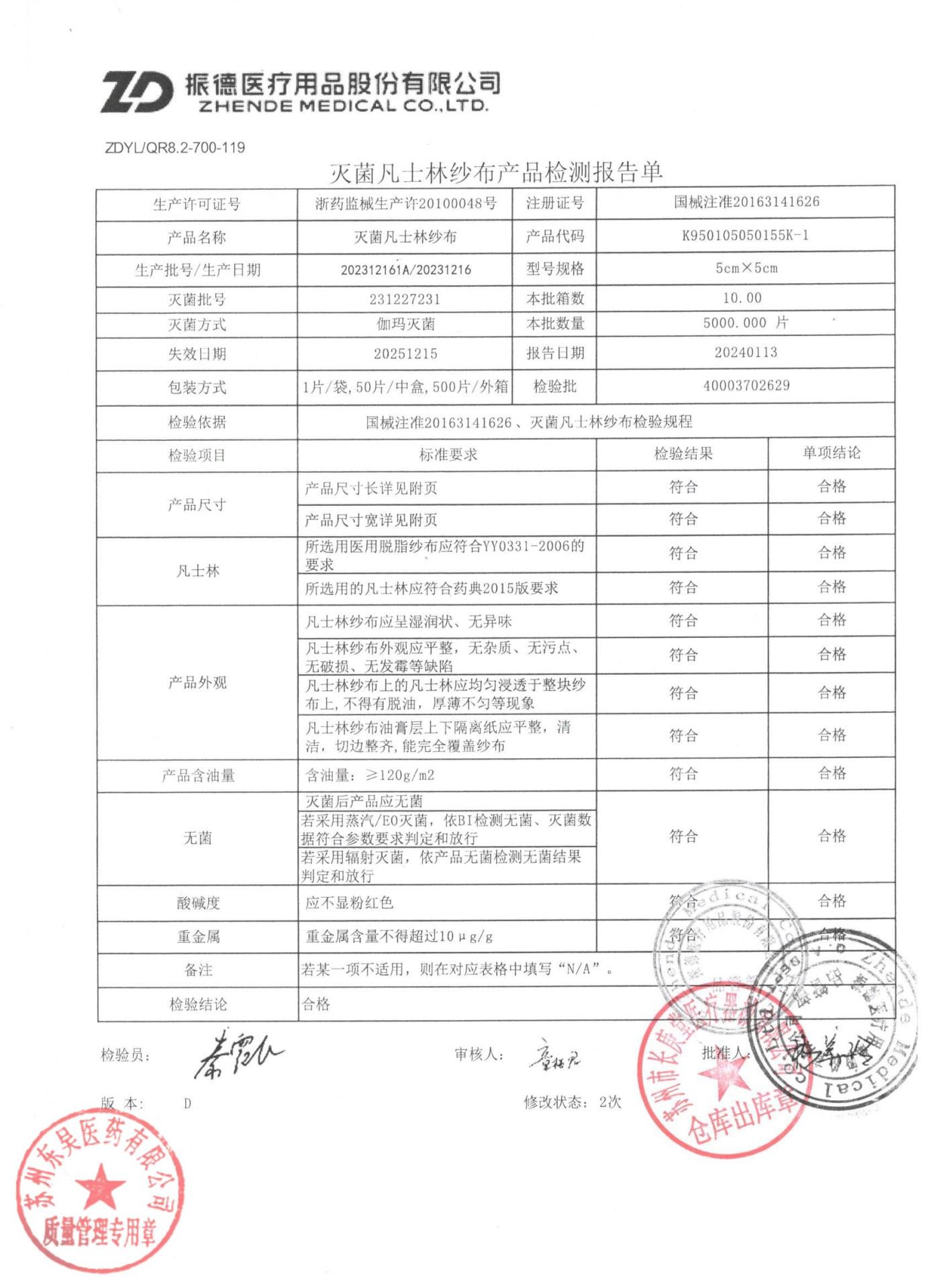 202312161A灭菌凡士林纱布