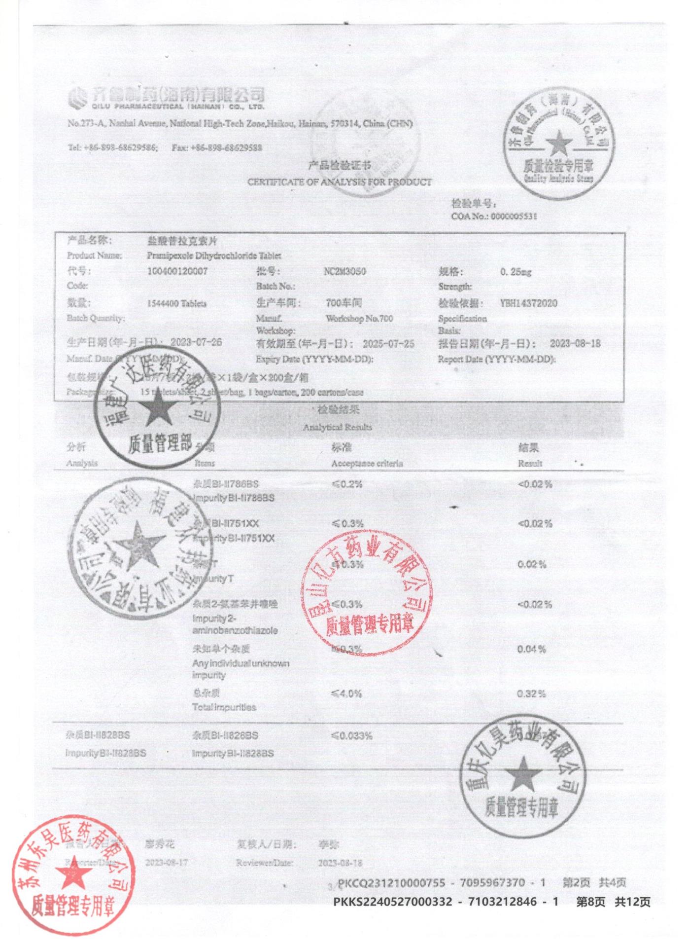 NC2M3050盐酸普拉克索片2