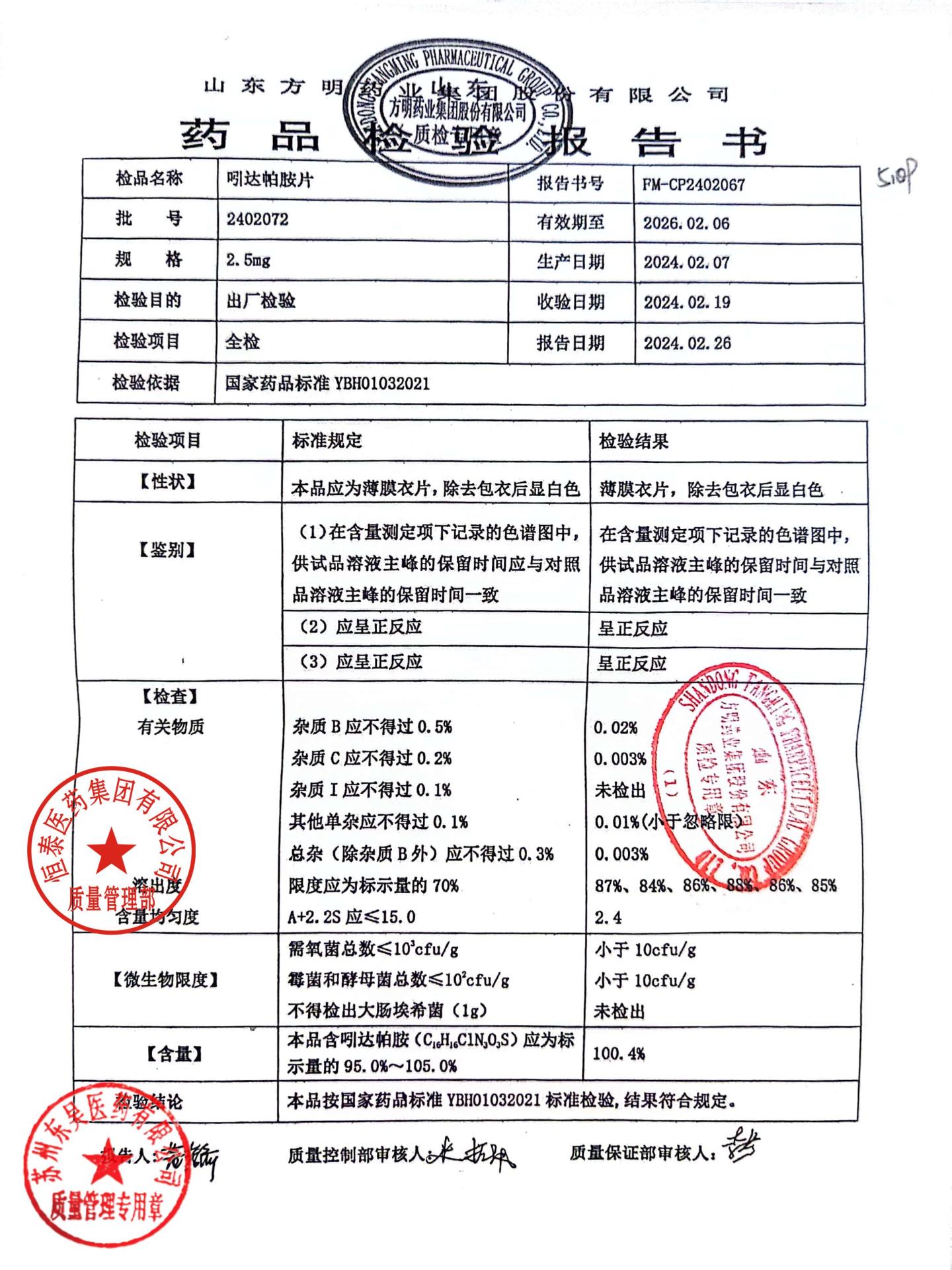 2402072吲达帕胺片