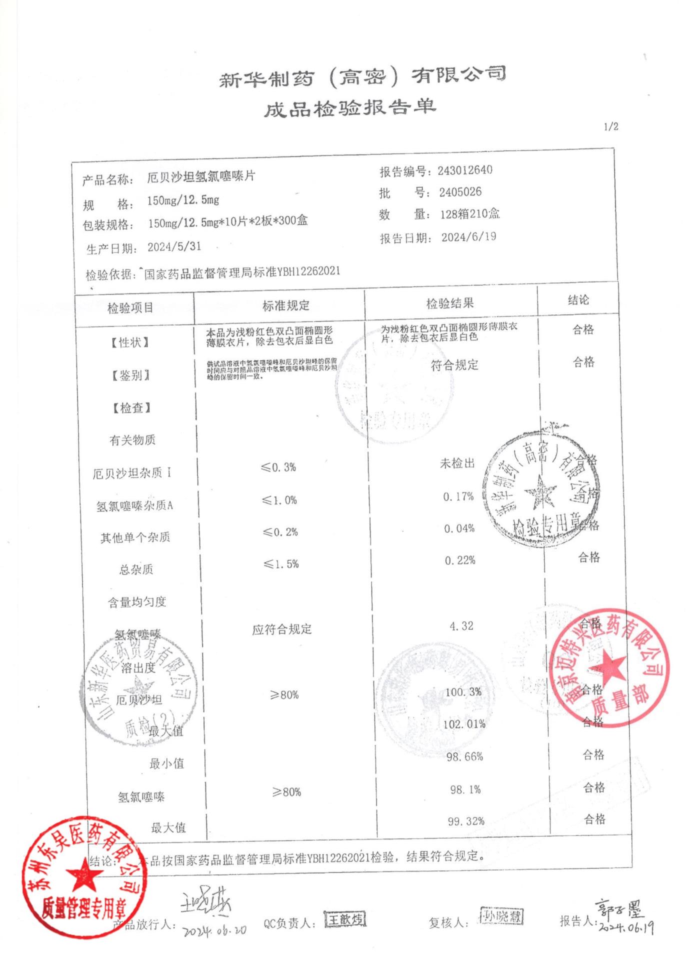 2405026厄贝沙坦氢氯噻嗪片1