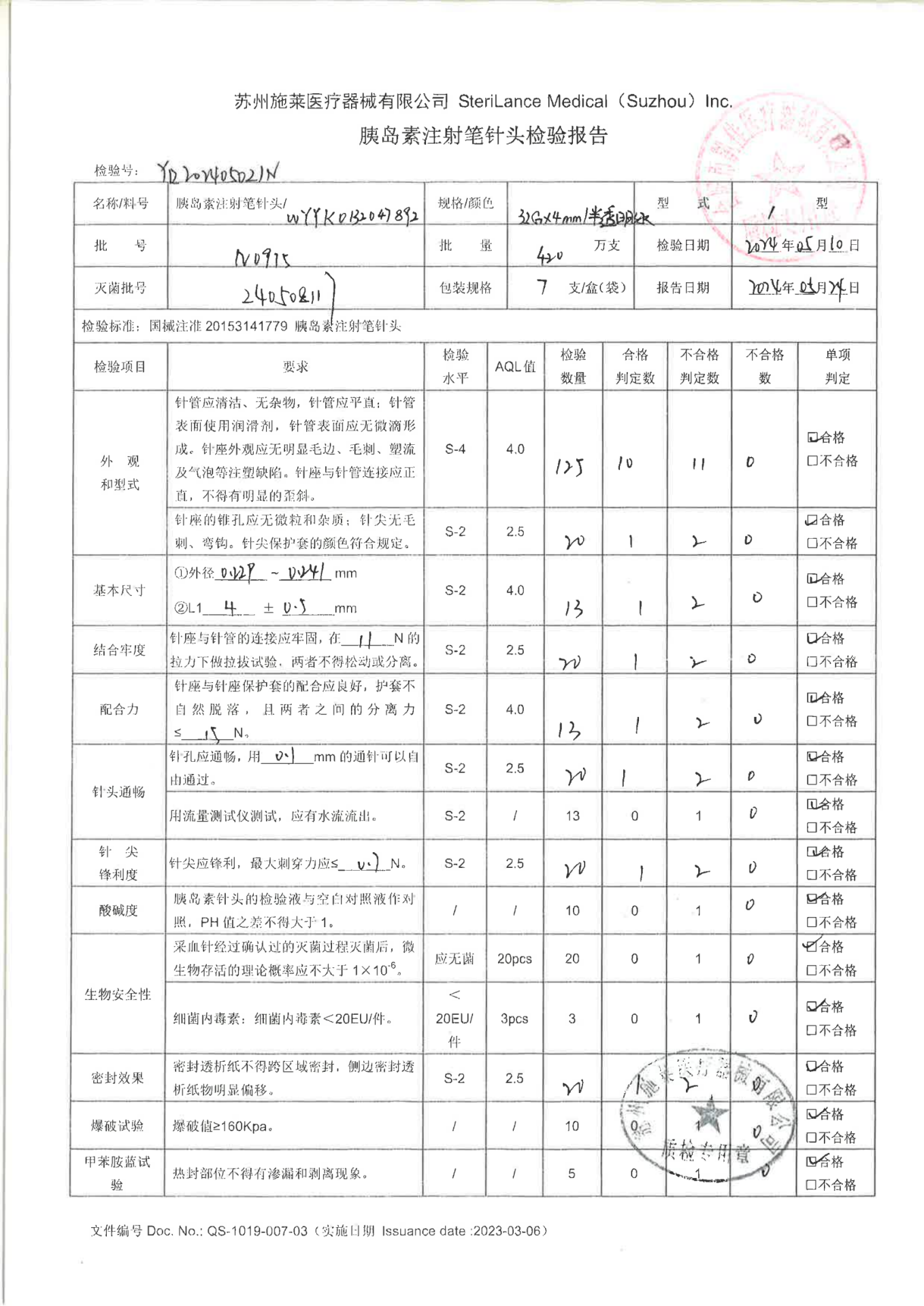 N0975 胰岛素注射笔针头