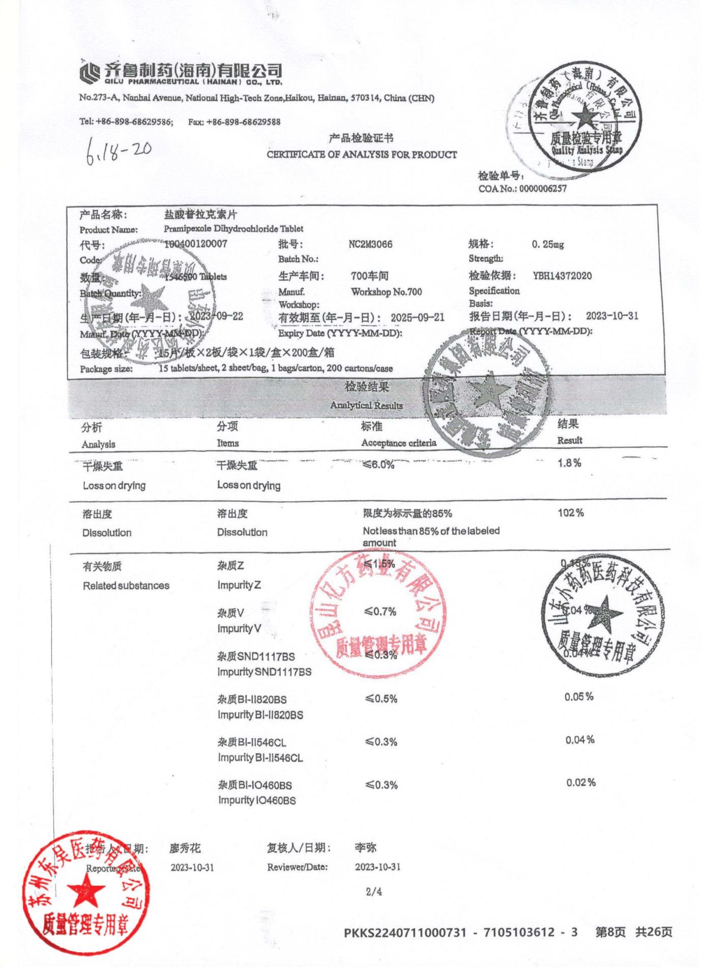 NC2M3066盐酸普拉克索片3