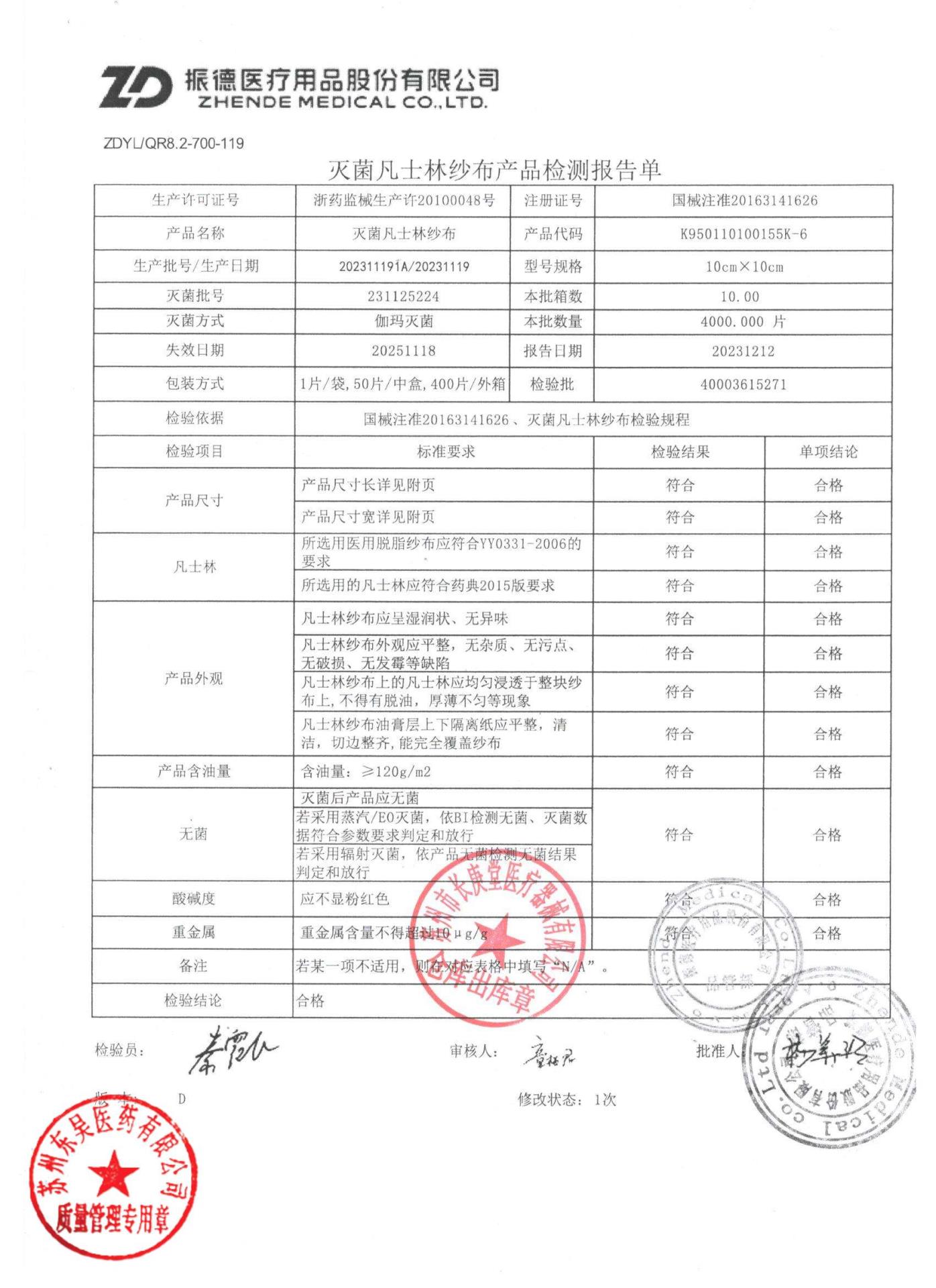 202311191A灭菌凡士林纱布