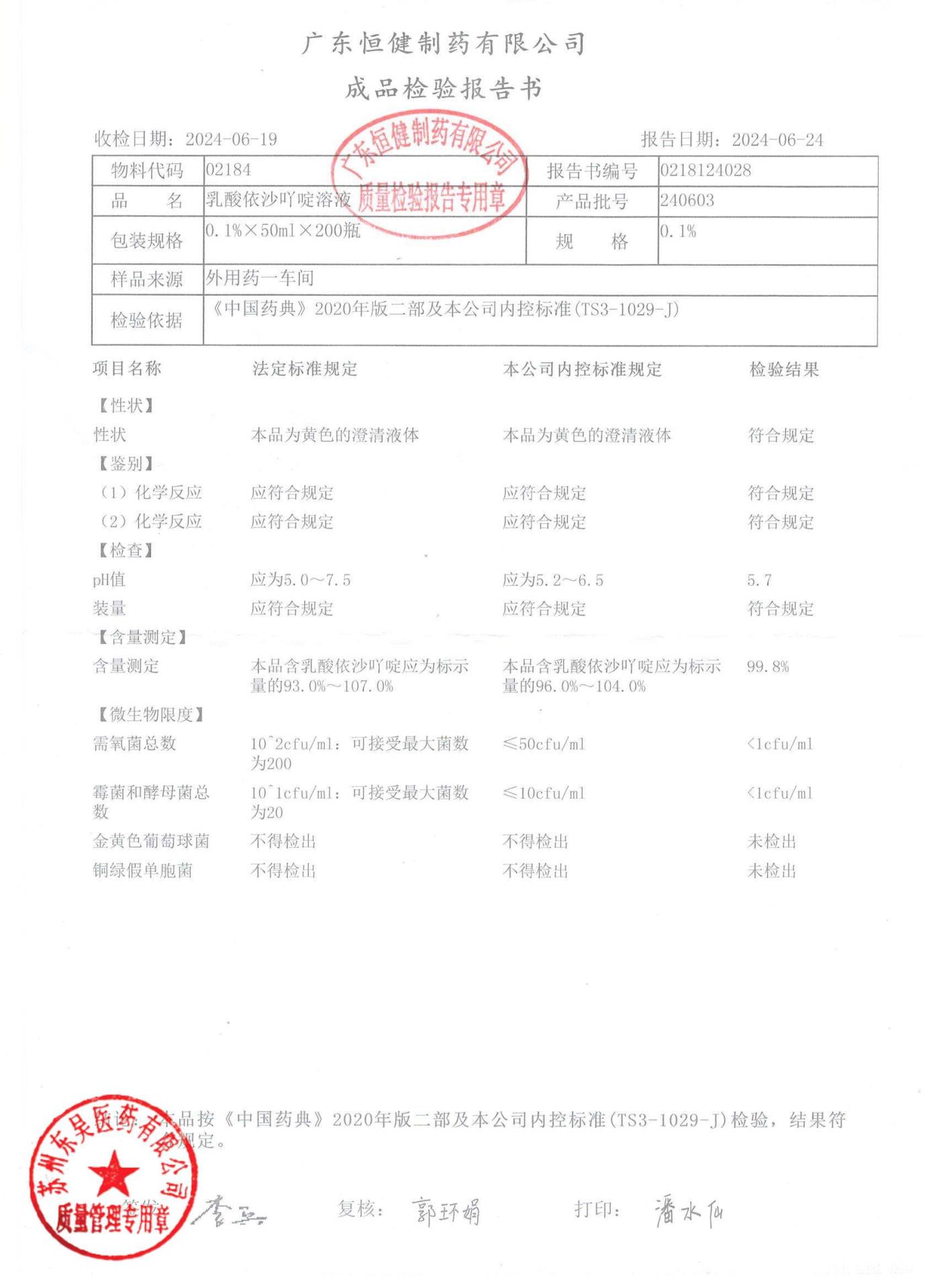 240603乳酸依沙吖啶溶液