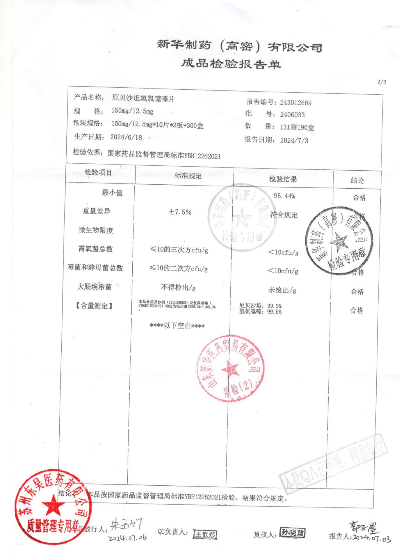 2406033厄贝沙坦氢氯噻嗪片2