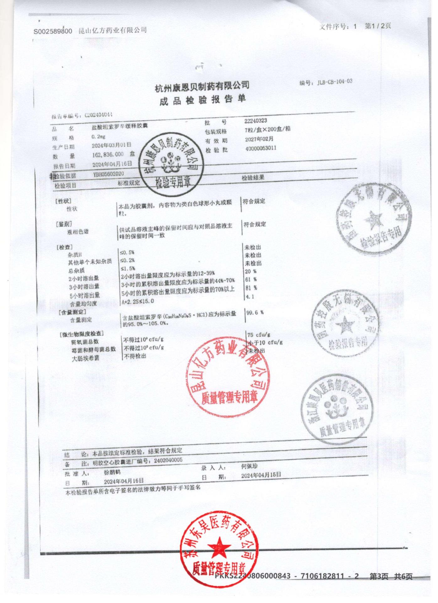 22240323盐酸坦索罗辛缓释胶囊1