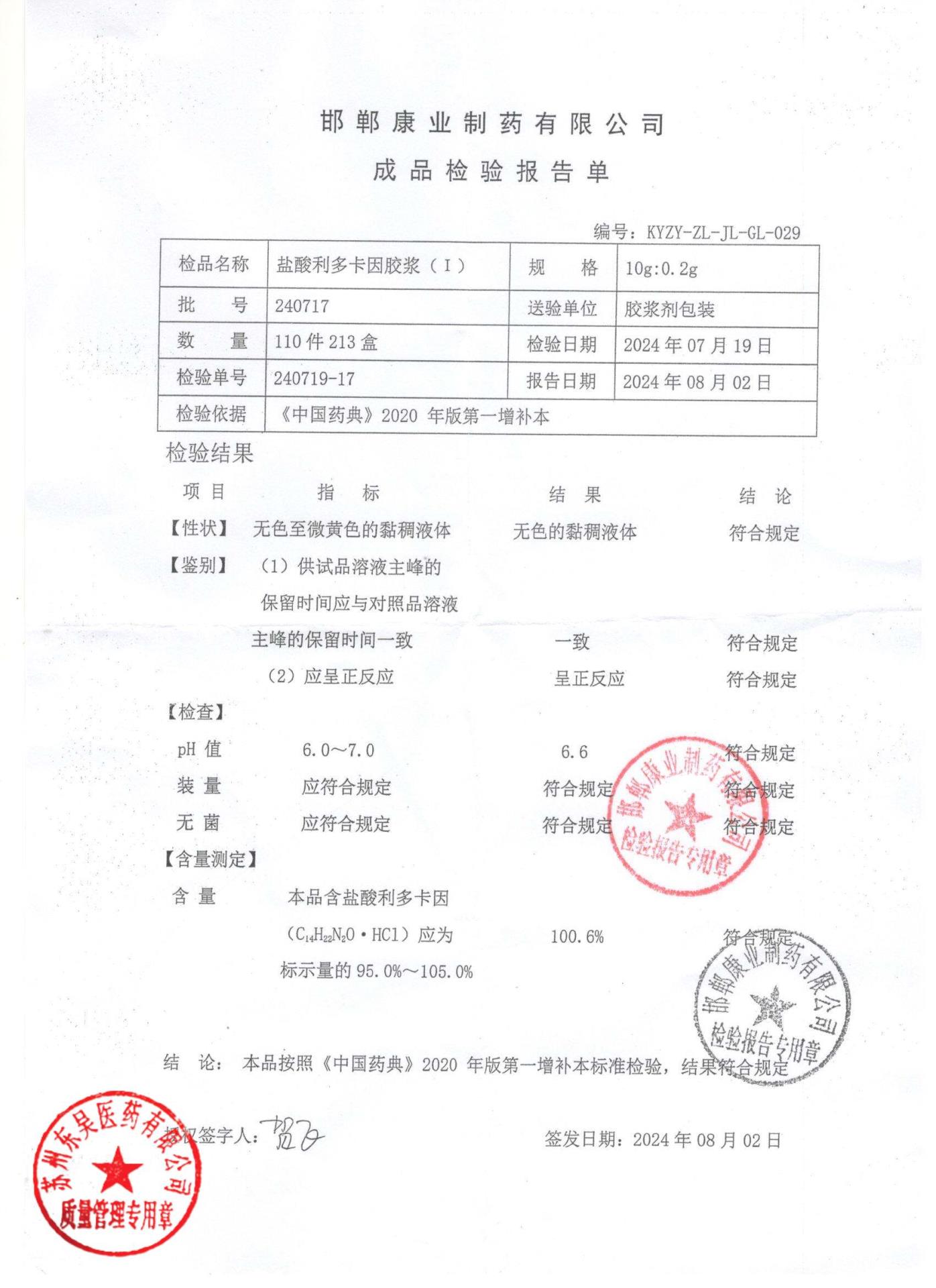 240717盐酸利多卡因胶浆