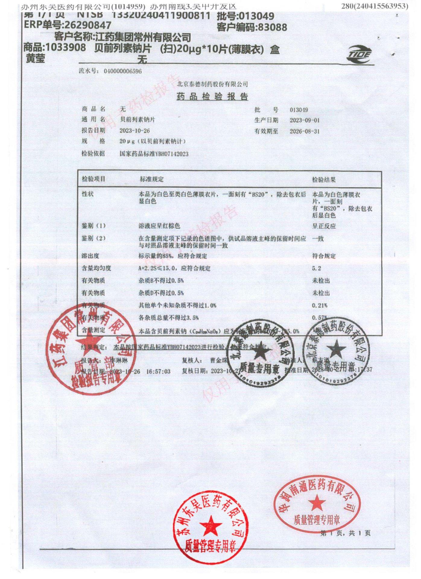 013049贝前列素钠片