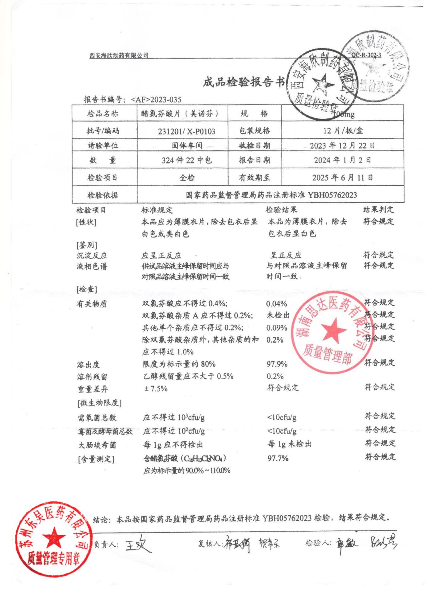 231201醋氯芬酸片