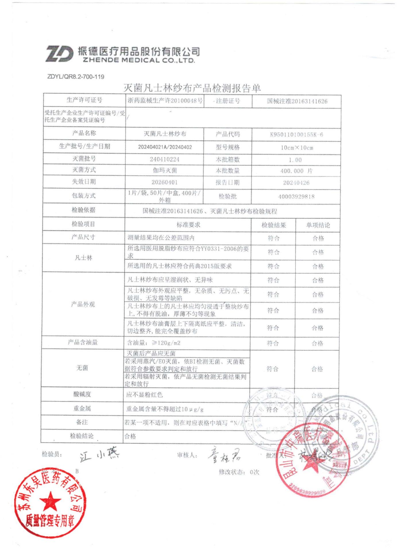 202404021A灭菌凡士林纱布