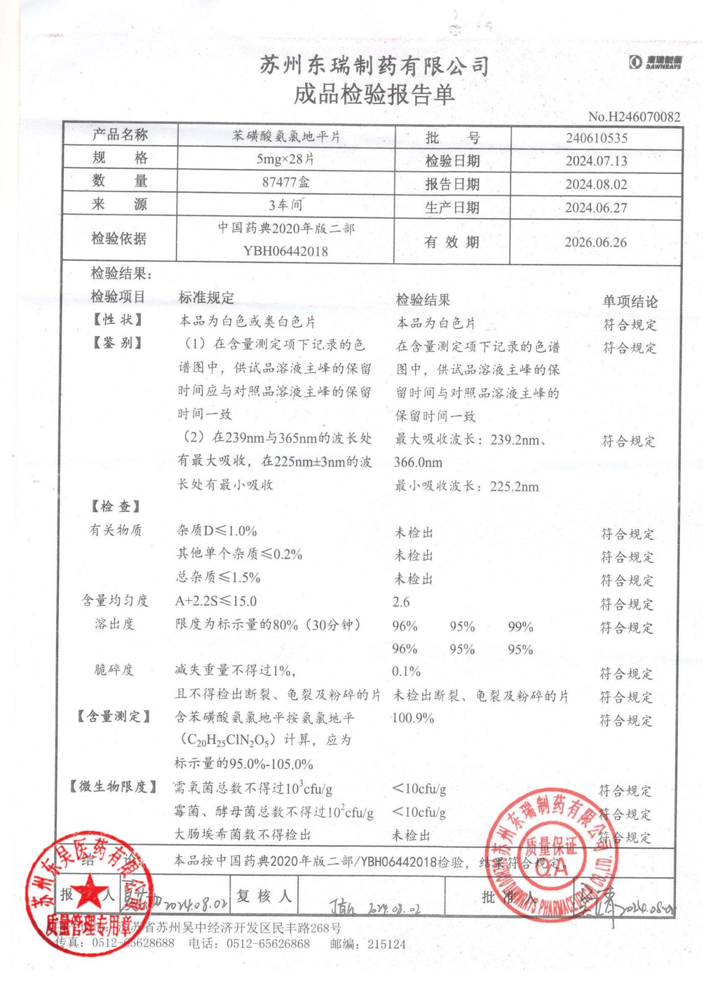 240610535苯磺酸氨氯地平片