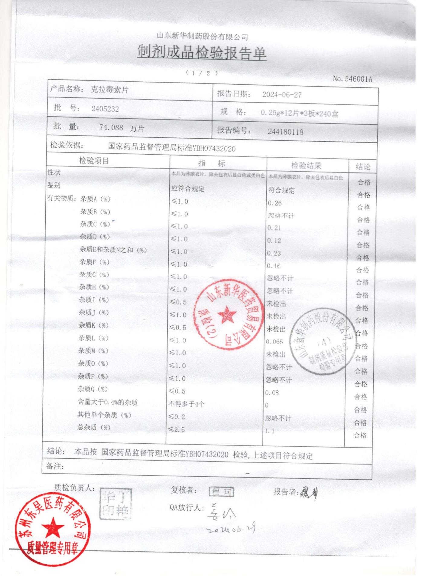 2405232克拉霉素片1