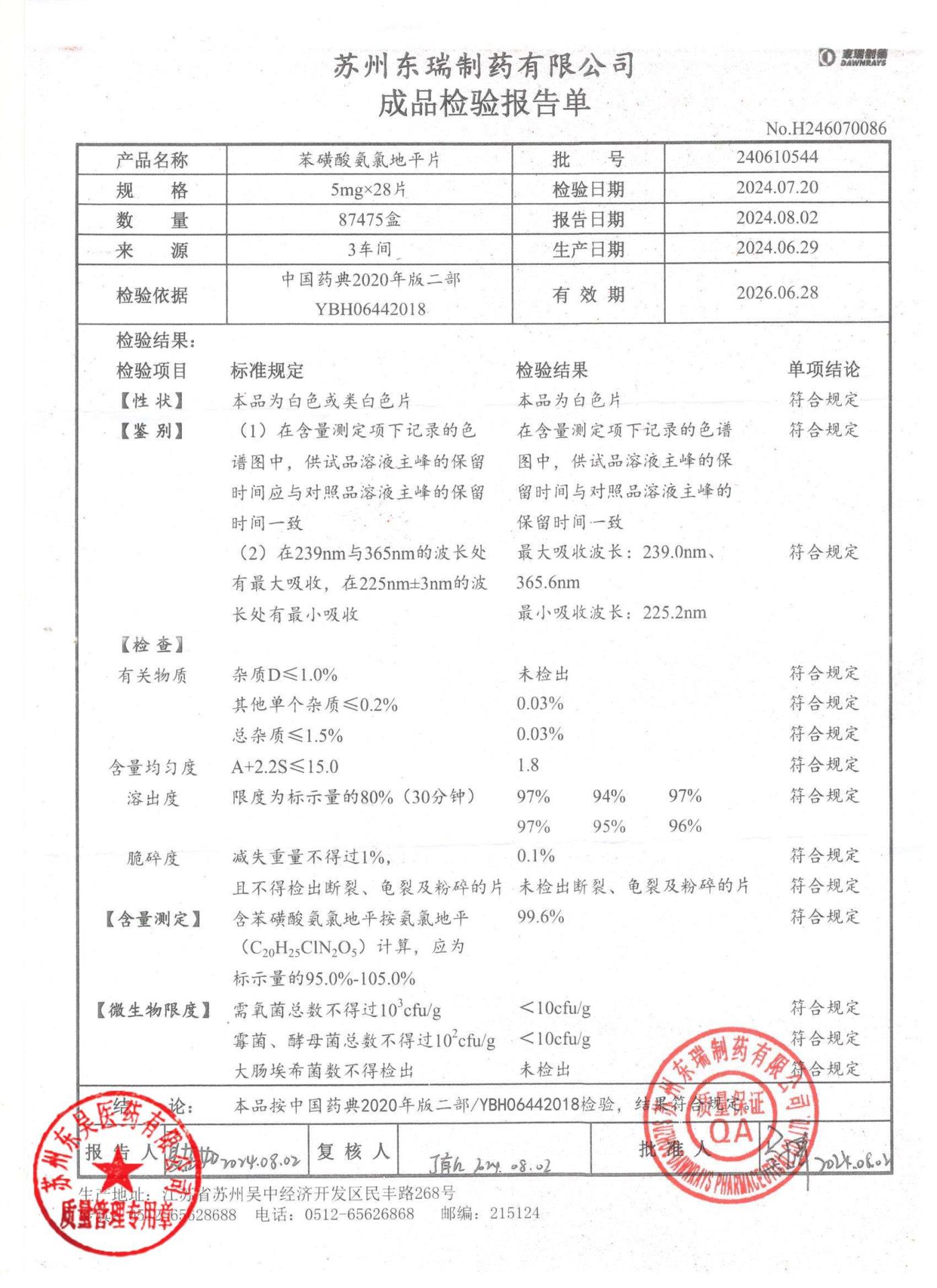 240610544苯磺酸氨氯地平片