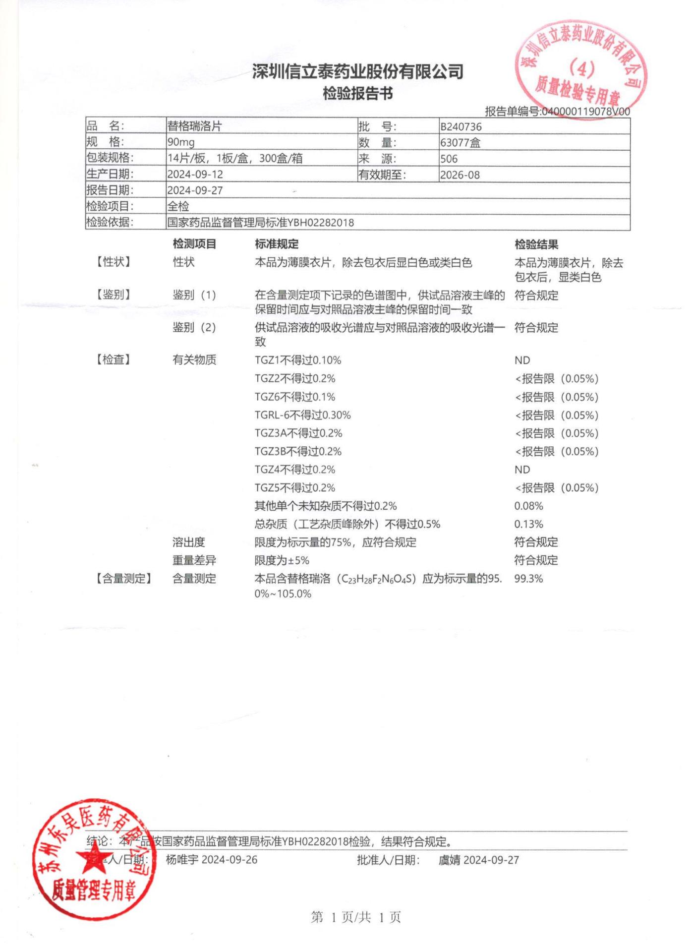 B240736替格瑞洛片