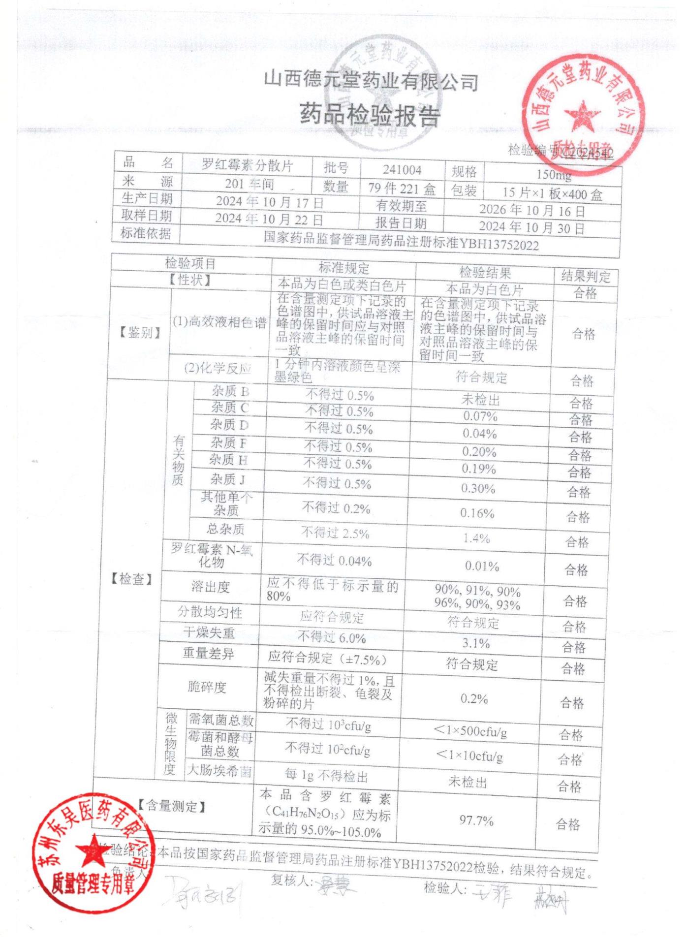 241004罗红霉素分散片